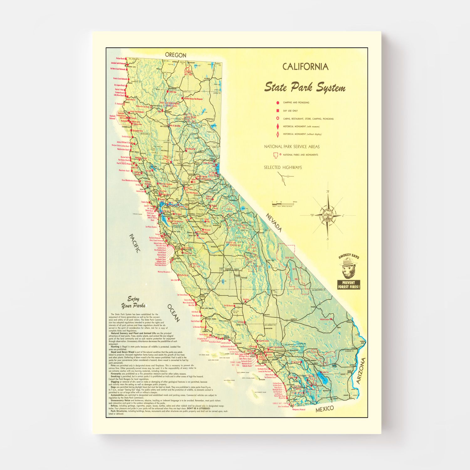 Vintage California State Park Map 1956