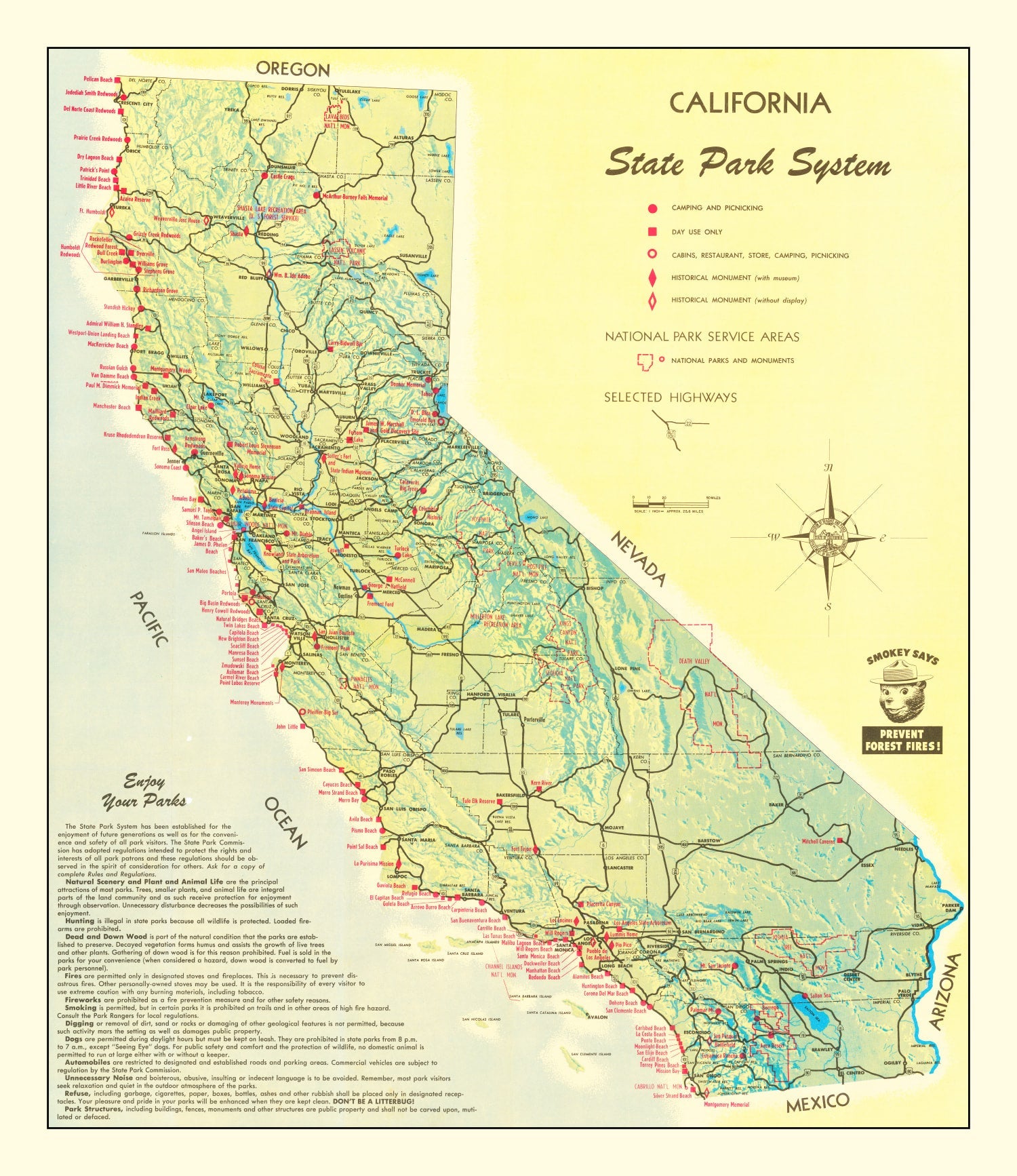 Vintage California State Park Map 1956