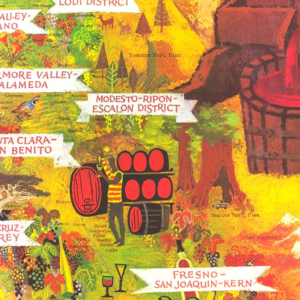 Vintage California Wine Country Map 1960