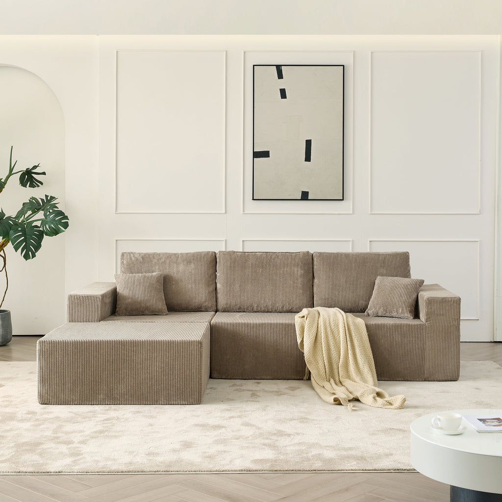 110' Cloud Modular Sectional Sofa,Boneless Couch, No Assembly, 3 seater with Ottoman & 2 Pillows, Perfect for Living Rooms and Bedrooms  grey