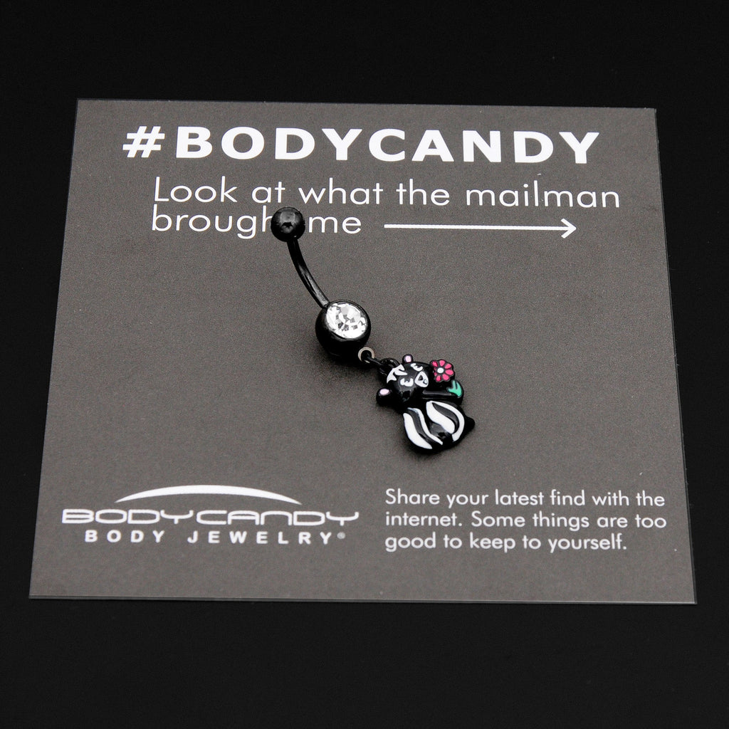 Clear Gem Black Funky Skunk Dangle Belly Ring
