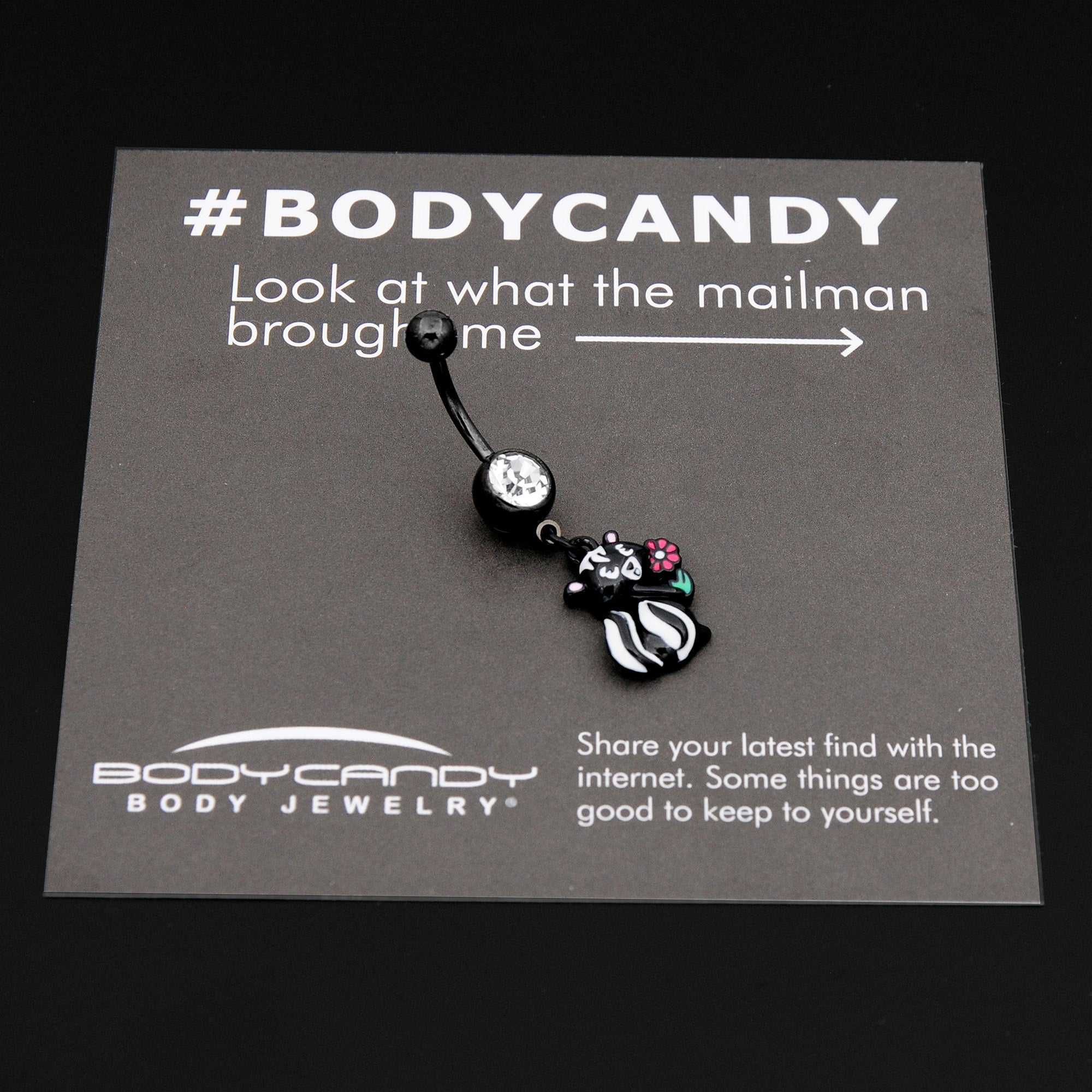 Clear Gem Black Funky Skunk Dangle Belly Ring