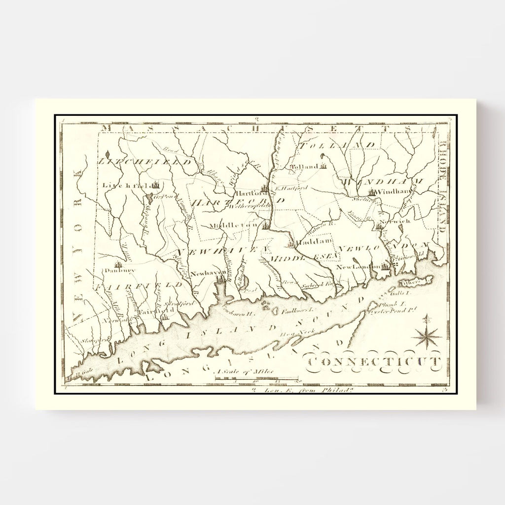 Vintage Map of Connecticut 1795