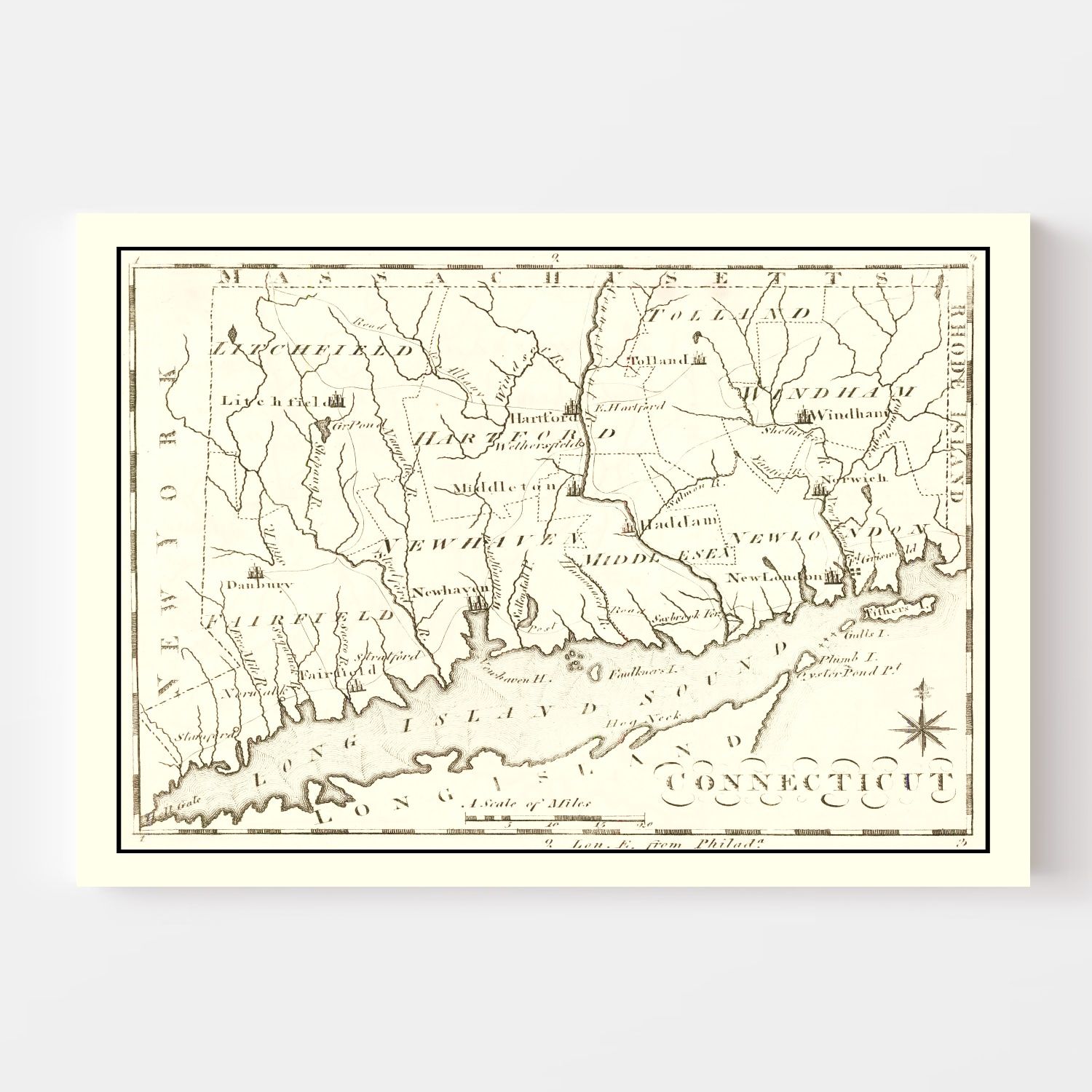 Vintage Map of Connecticut 1795