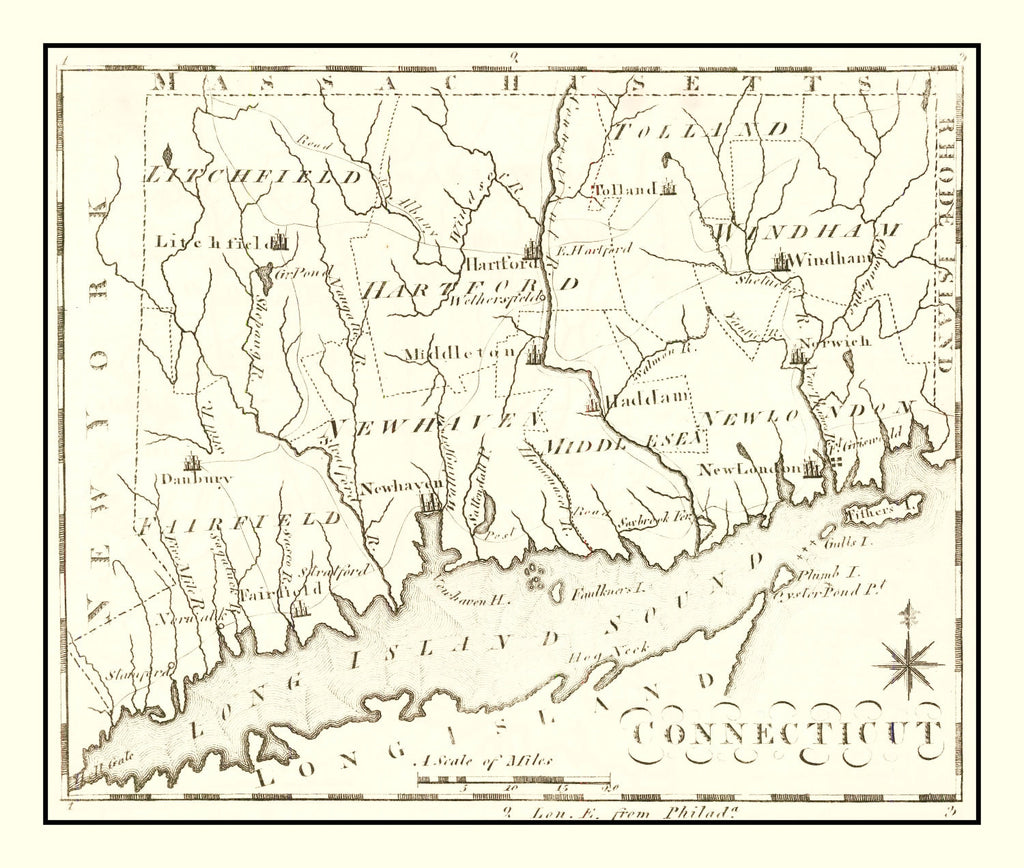 Vintage Map of Connecticut 1795