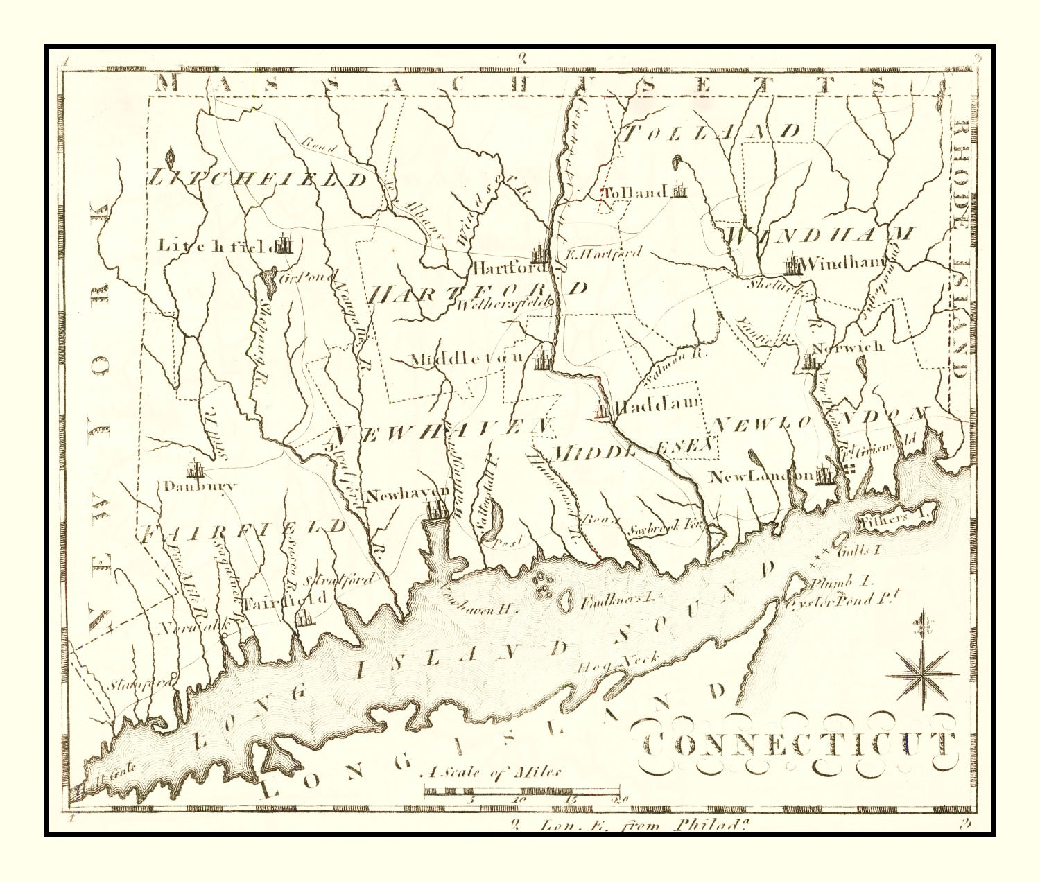 Vintage Map of Connecticut 1795
