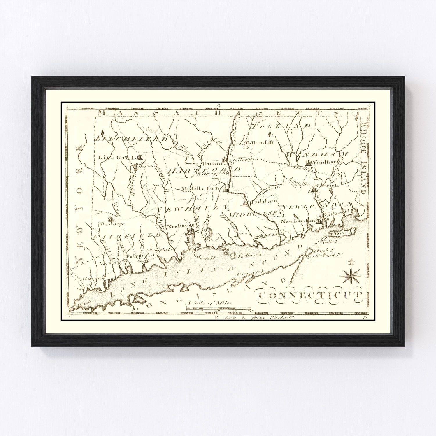 Vintage Map of Connecticut 1795