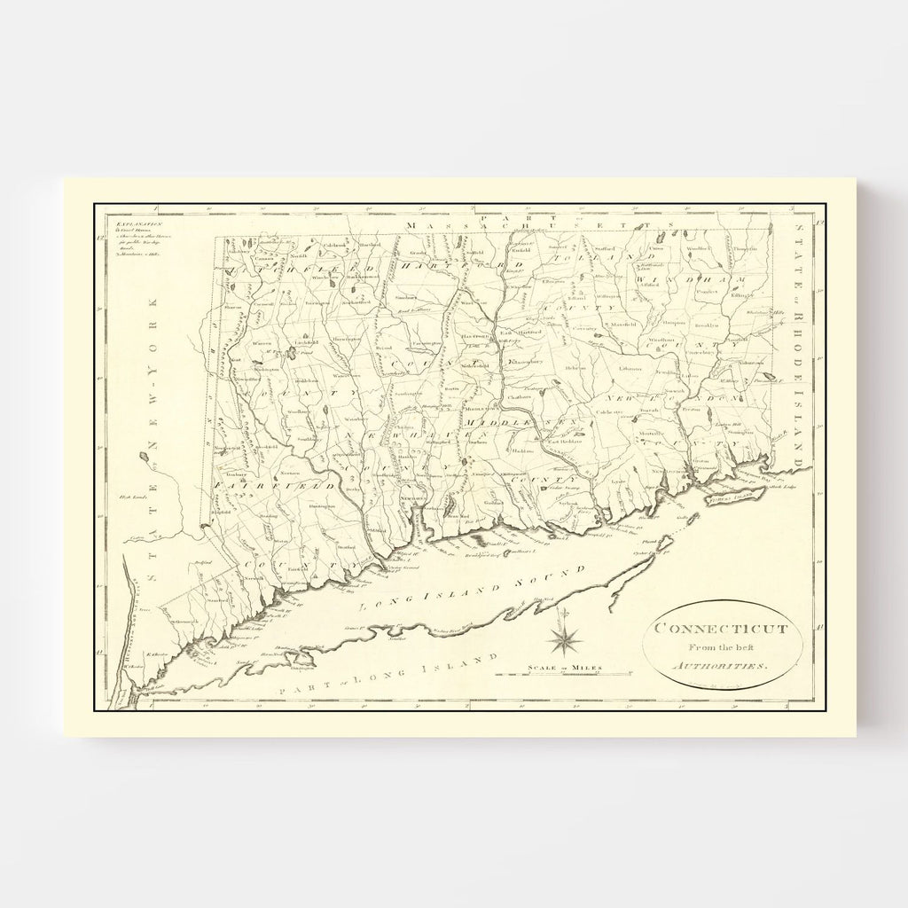 Vintage Map of Connecticut 1796