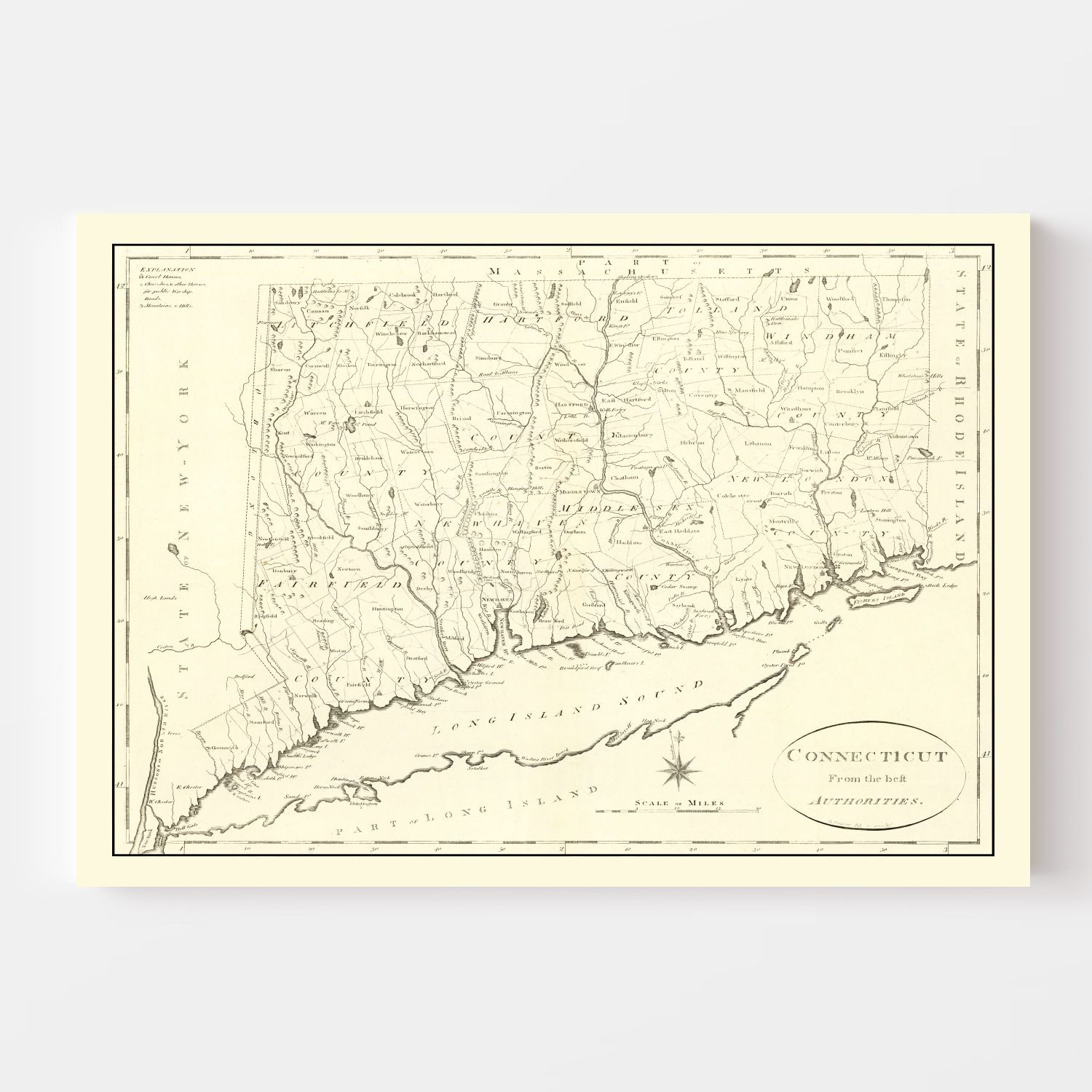 Vintage Map of Connecticut 1796