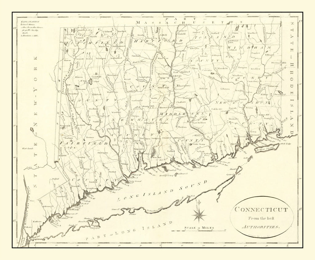 Vintage Map of Connecticut 1796