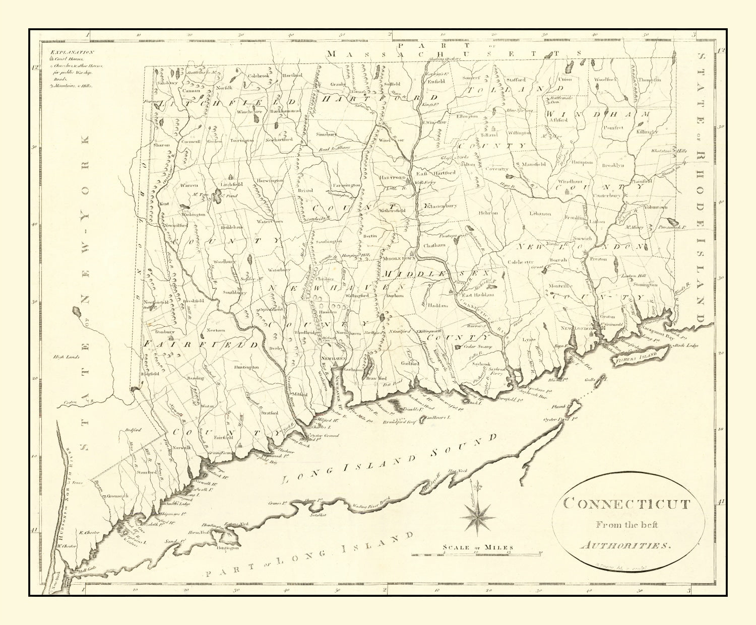 Vintage Map of Connecticut 1796