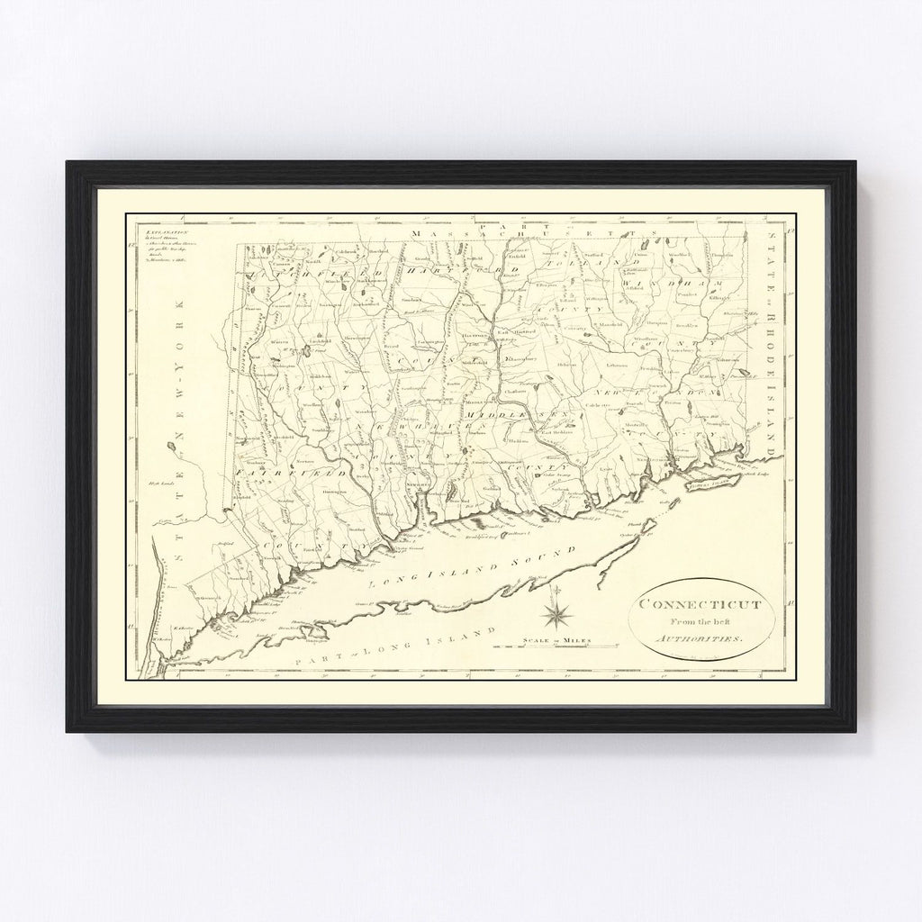 Vintage Map of Connecticut 1796