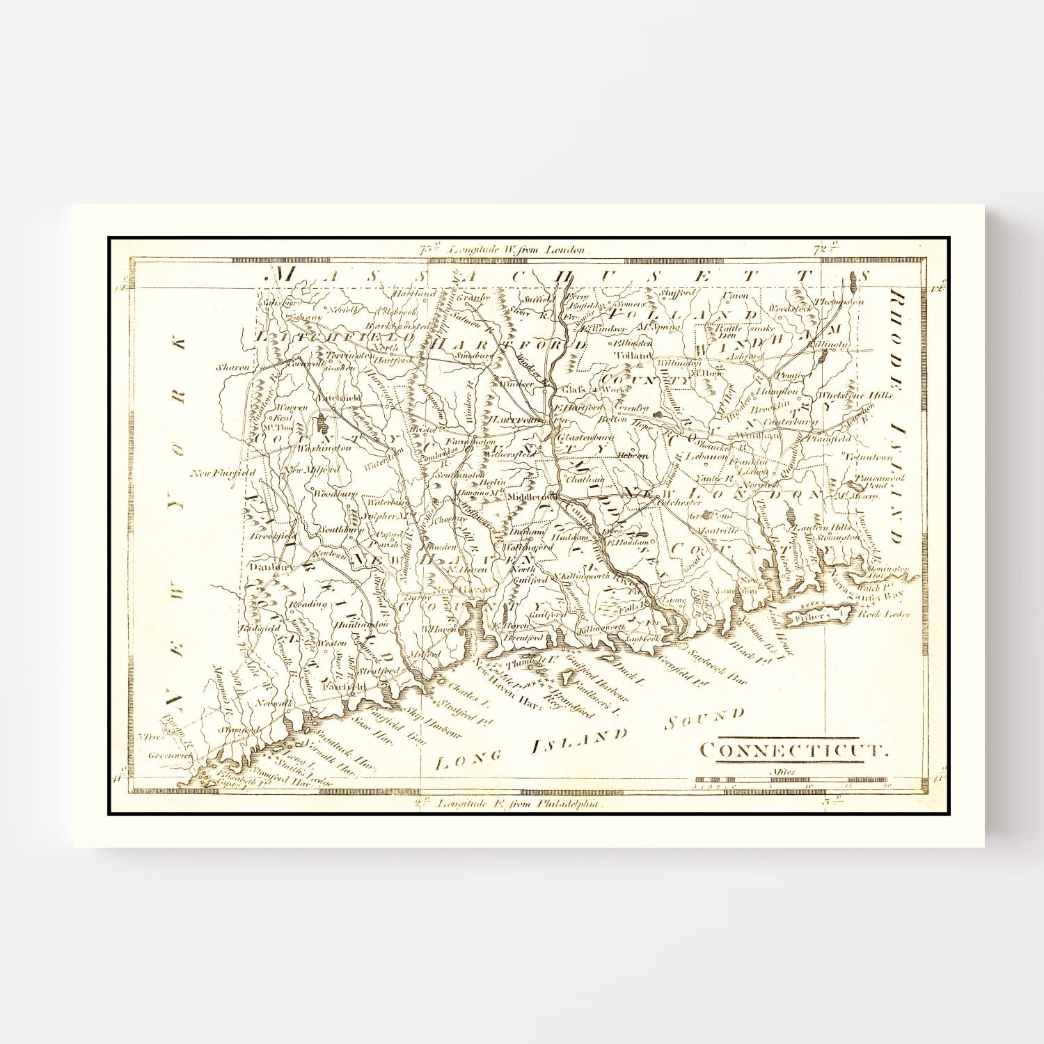 Vintage Map of Connecticut 1814