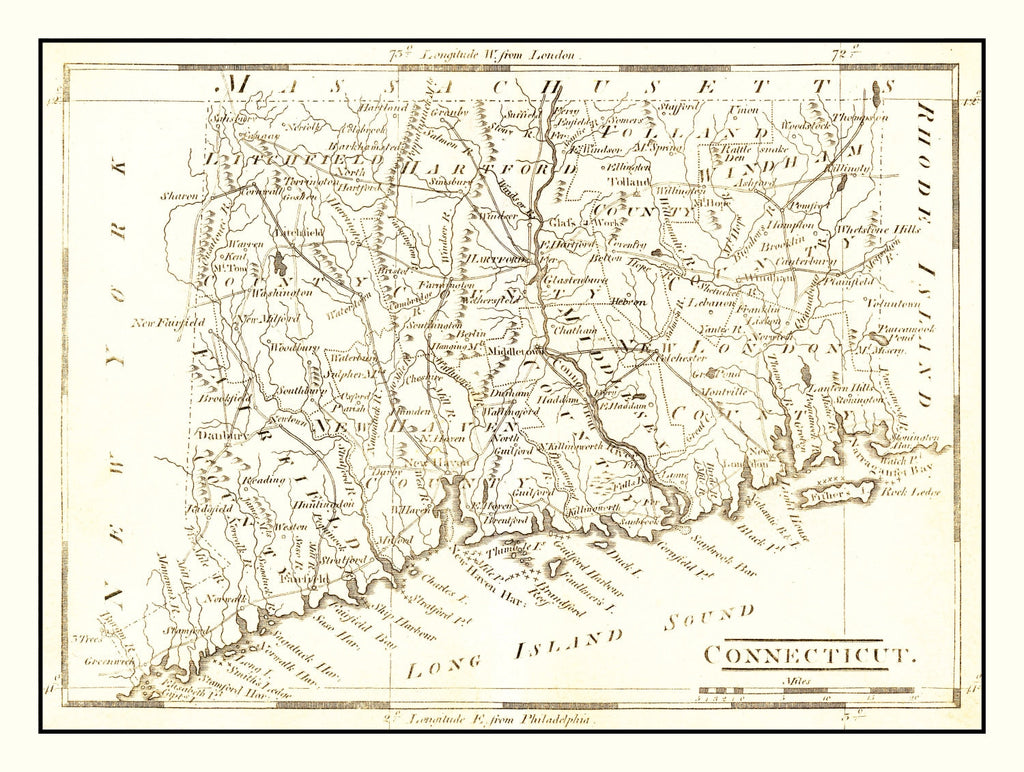 Vintage Map of Connecticut 1814