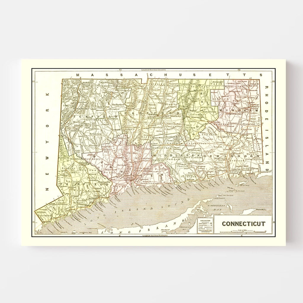 Vintage Map of Connecticut 1856