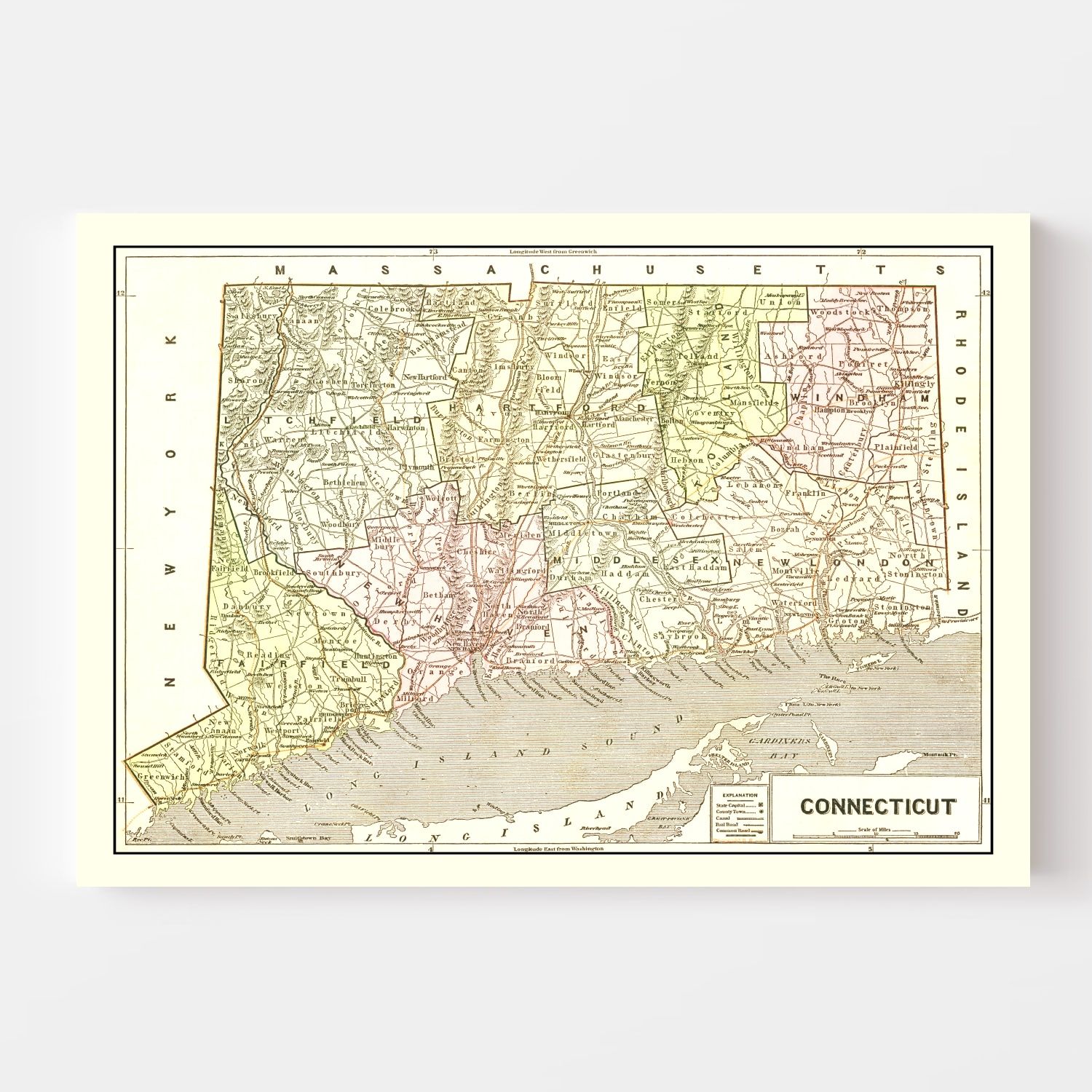 Vintage Map of Connecticut 1856