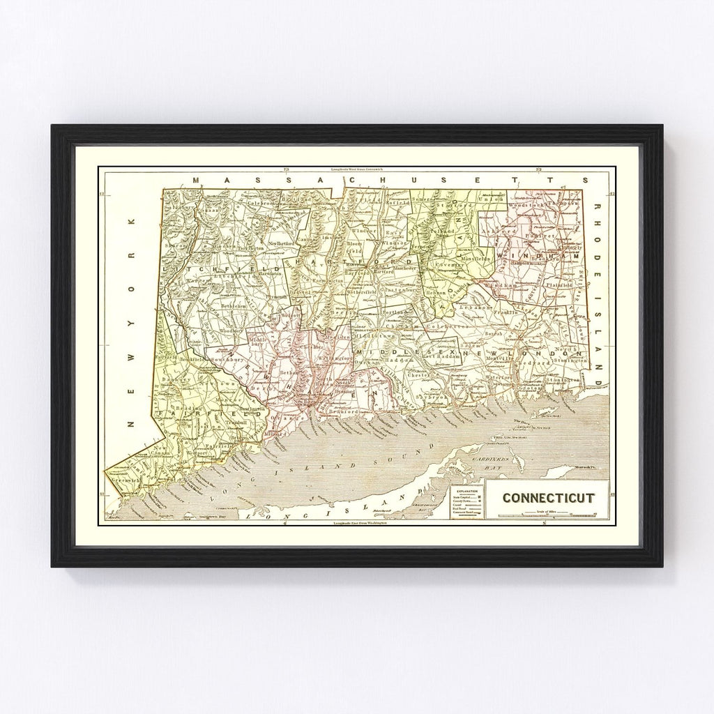 Vintage Map of Connecticut 1856