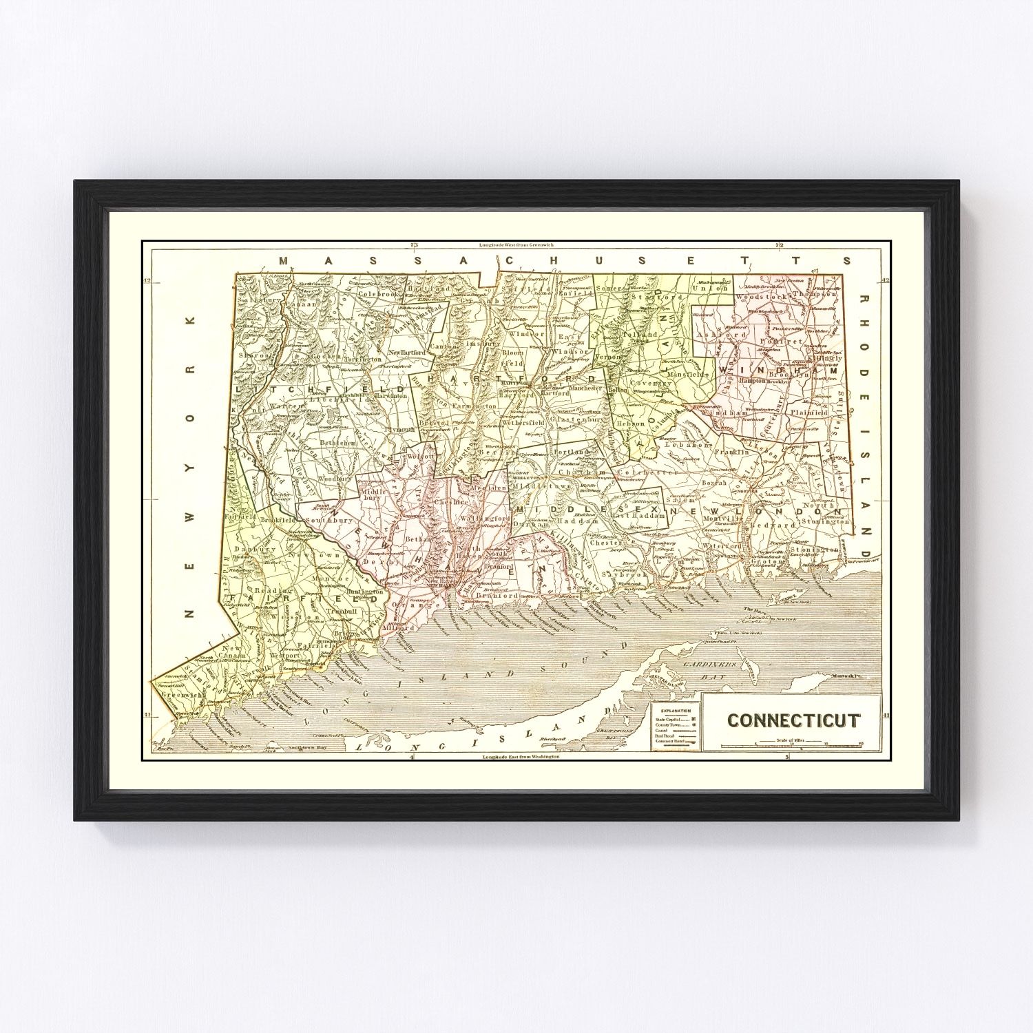 Vintage Map of Connecticut 1856