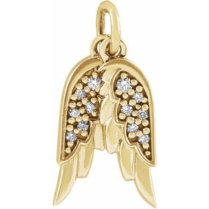 14K Yellow Gold .03 CTW Natural Diamond Angel Wings Pendant