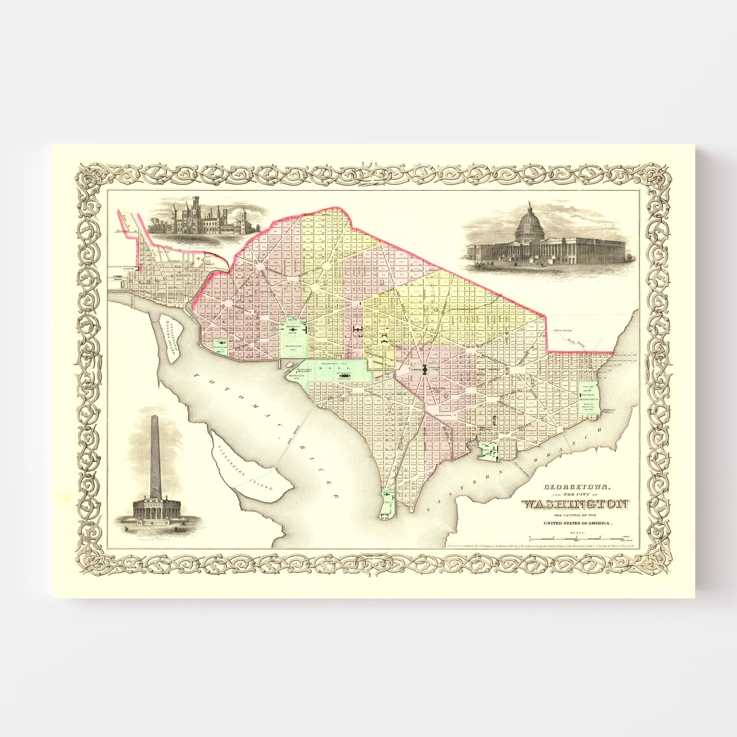 Vintage Georgetown & Washington DC Map 1856