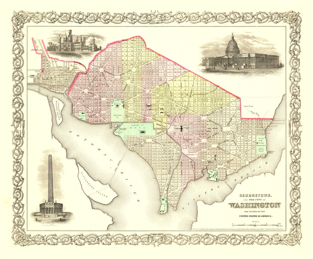 Vintage Georgetown & Washington DC Map 1856