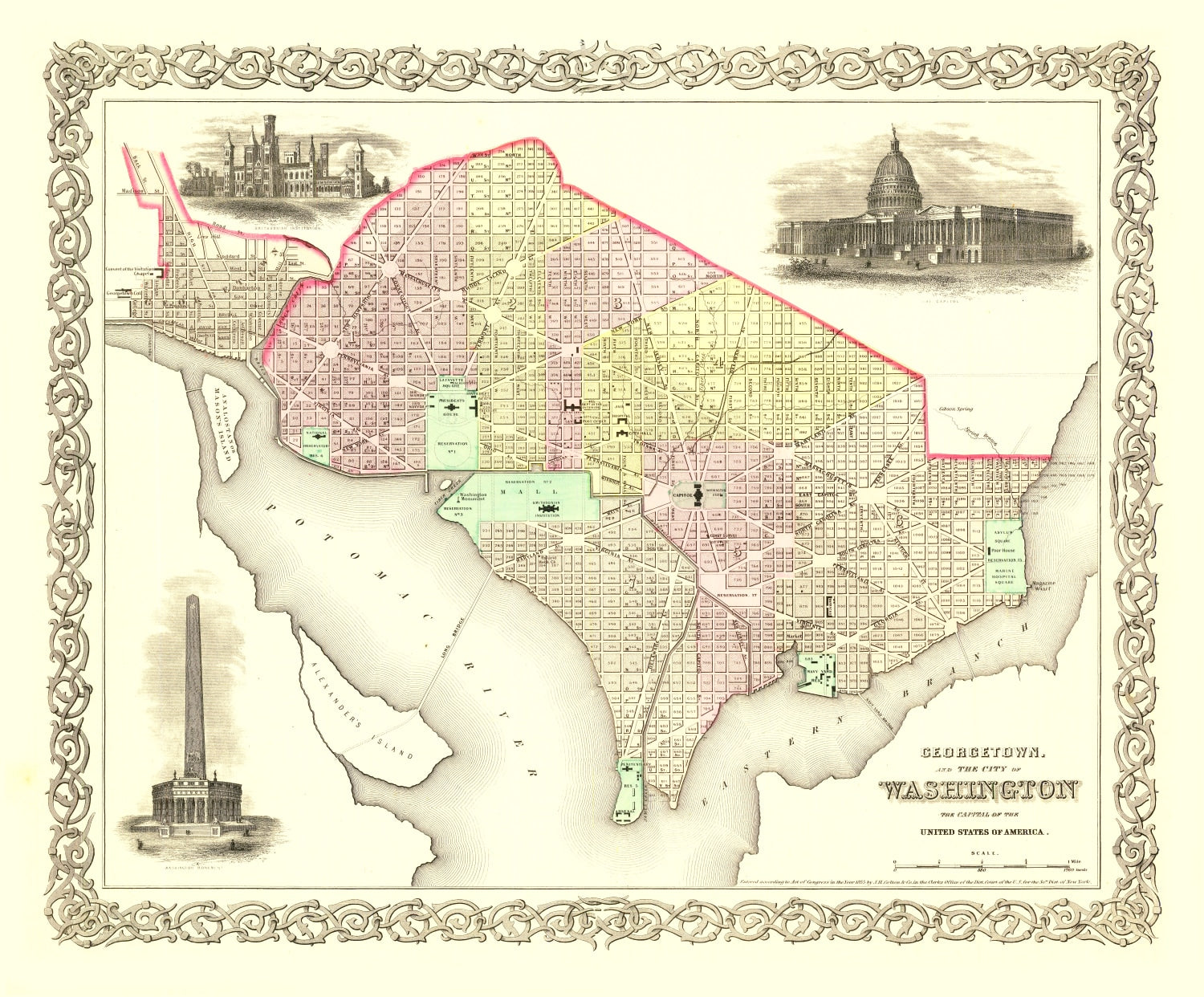 Vintage Georgetown & Washington DC Map 1856