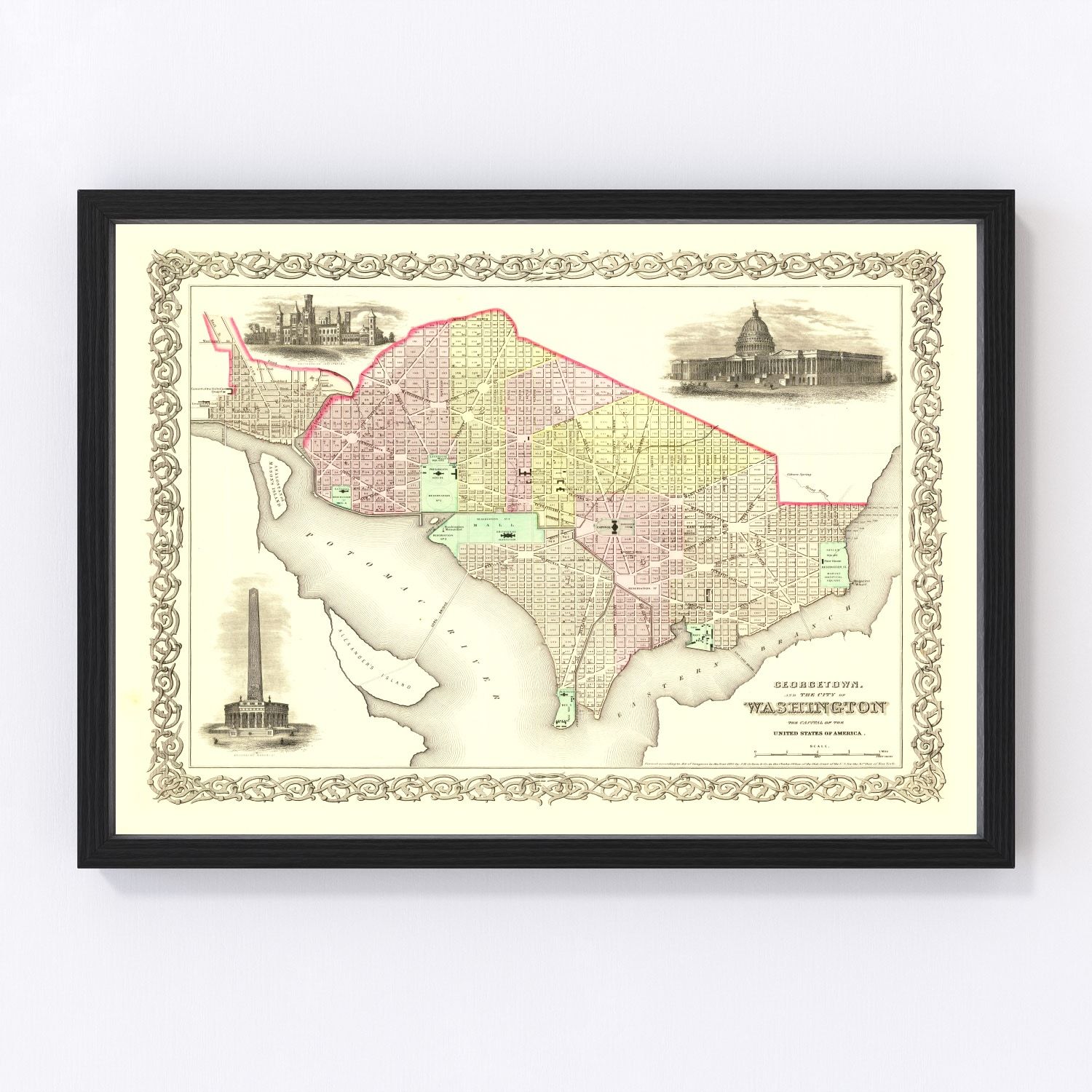 Vintage Georgetown & Washington DC Map 1856