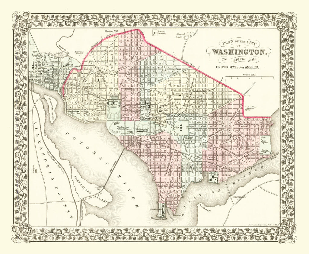 Vintage Map of Washington, DC 1878