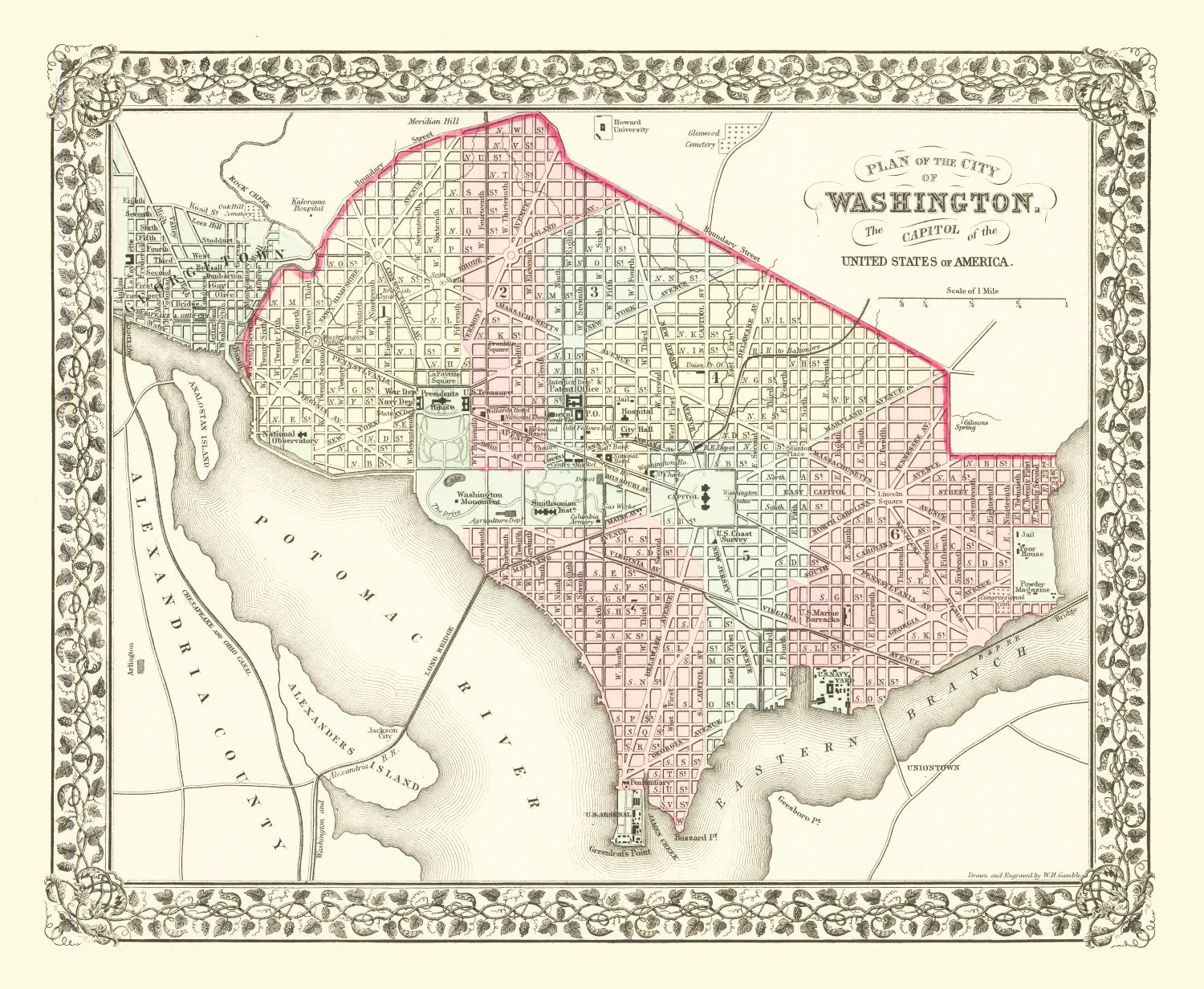 Vintage Map of Washington, DC 1878