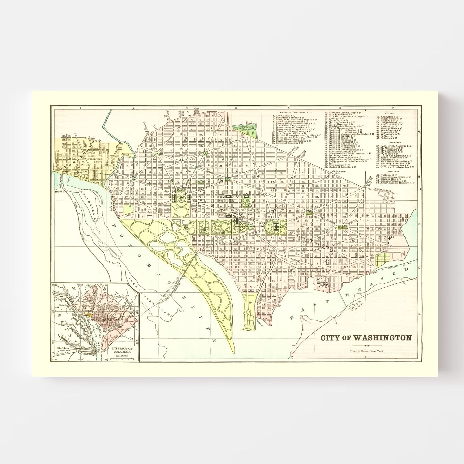 Vintage Map of Washington, DC 1893