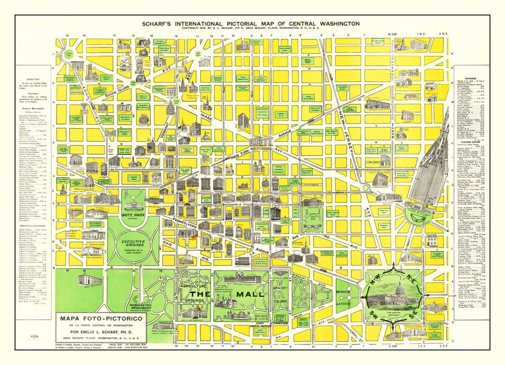 Vintage Map of Washington, DC 1919