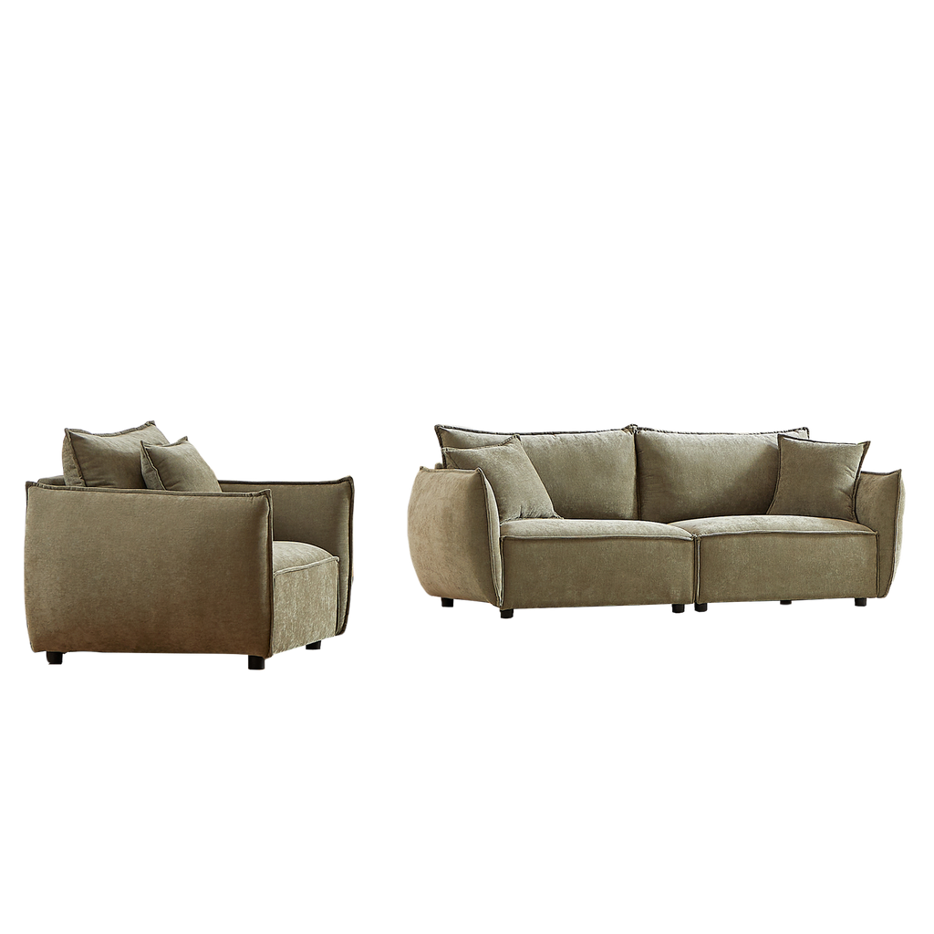 3-Seater + 1-Seater Combo Sofa Modern Living Room Sofa, Linen Fabric Sofa, Wooden Frame with 3 Pillows, Apartment Sofa Furniture