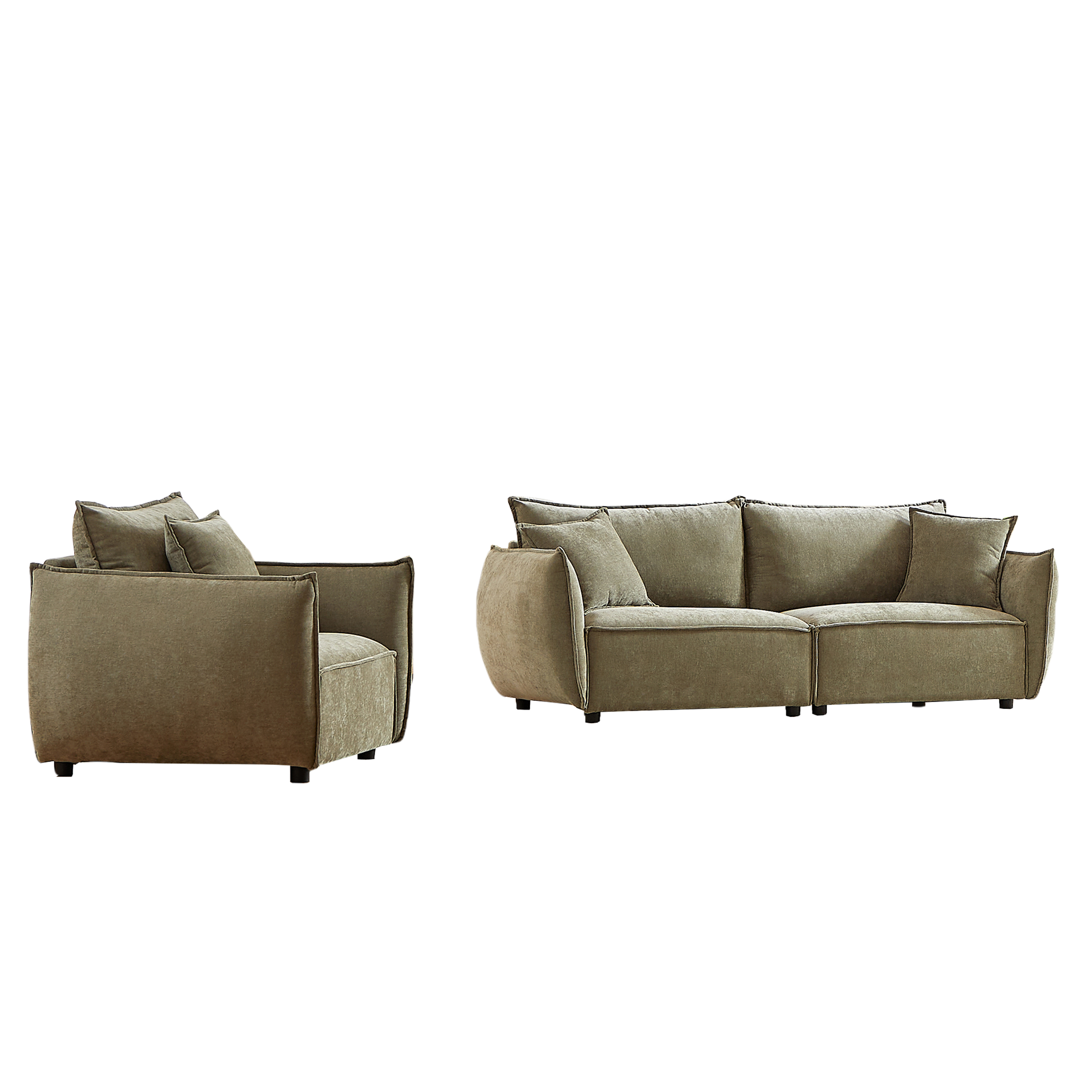 3-Seater + 1-Seater Combo Sofa Modern Living Room Sofa, Linen Fabric Sofa, Wooden Frame with 3 Pillows, Apartment Sofa Furniture