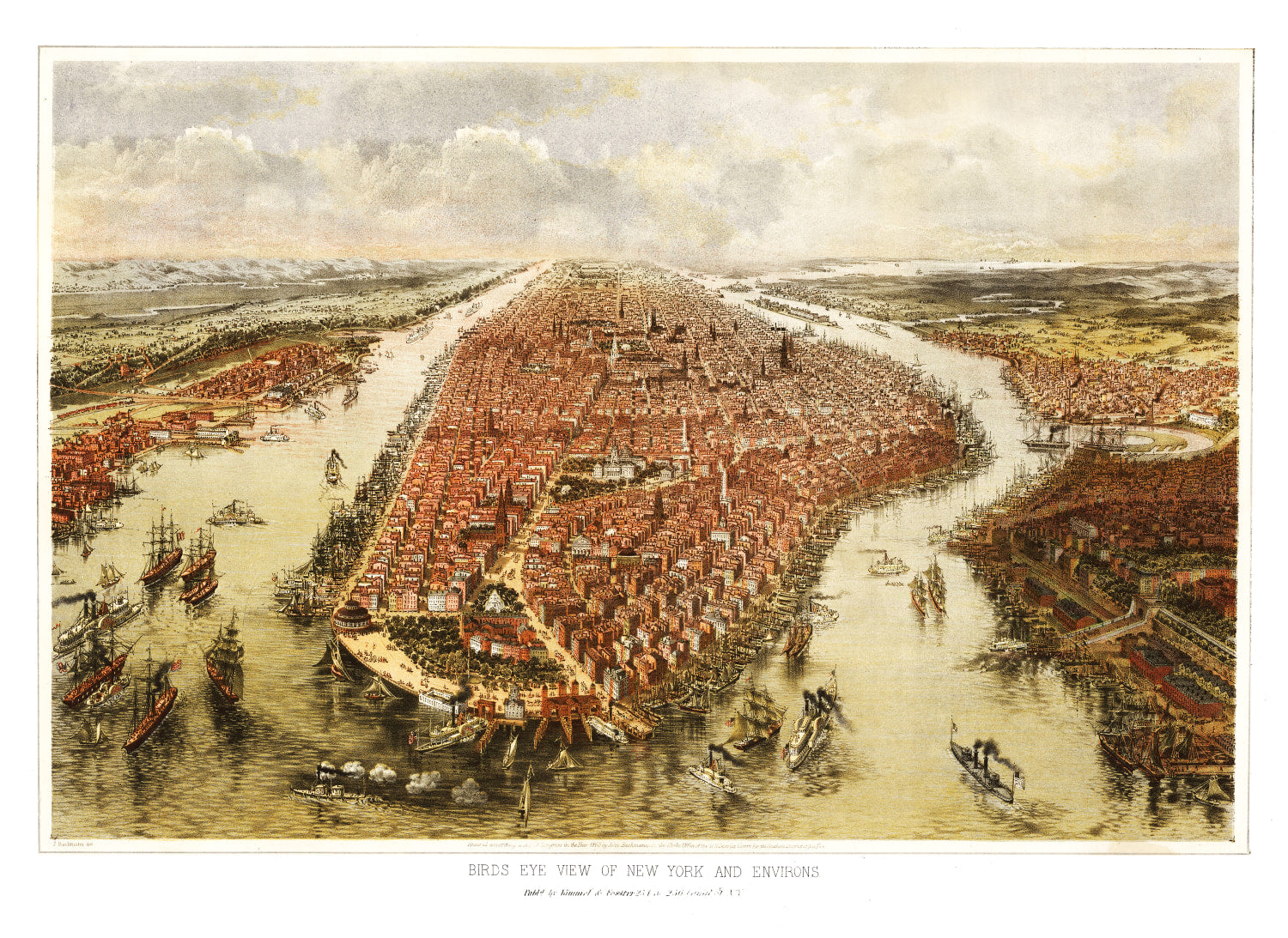 Vintage Map of NYC, New York 1865
