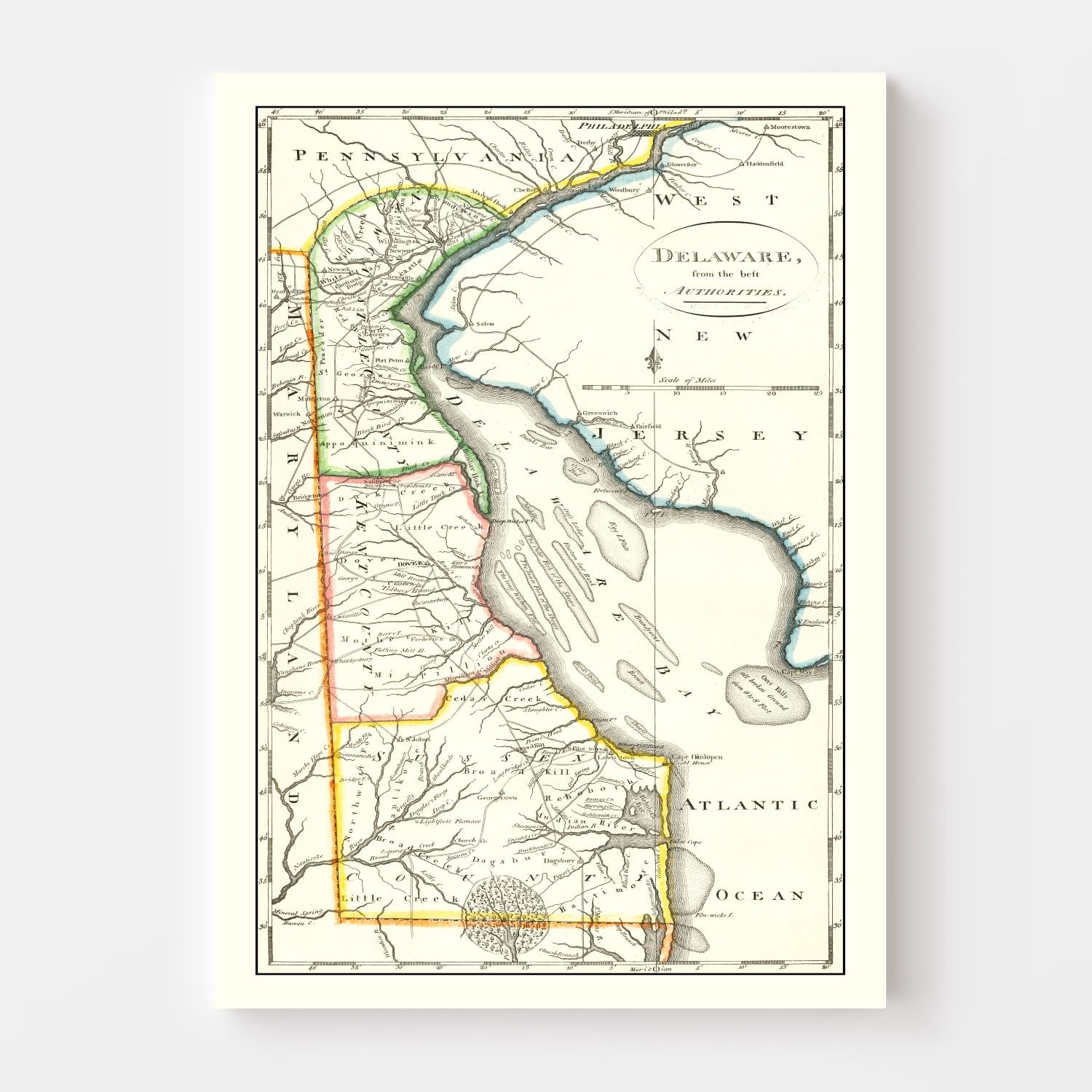 Vintage Map of Delaware 1814