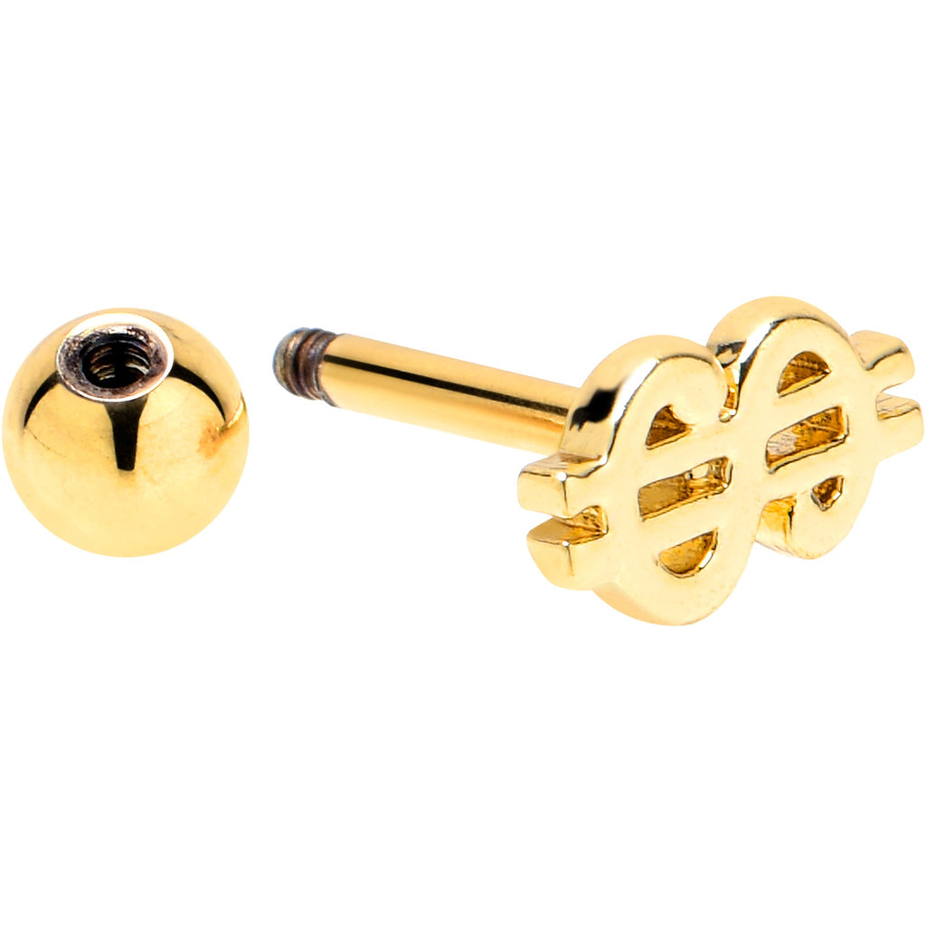 16G 1/4 Gold Tone Dollar Sign Cartilage Tragus Earring