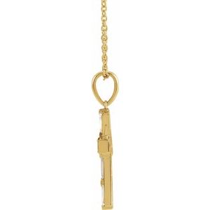 14K Yellow Gold 3/8 CTW Natural Diamond Baguette Cross 16-18" Necklace