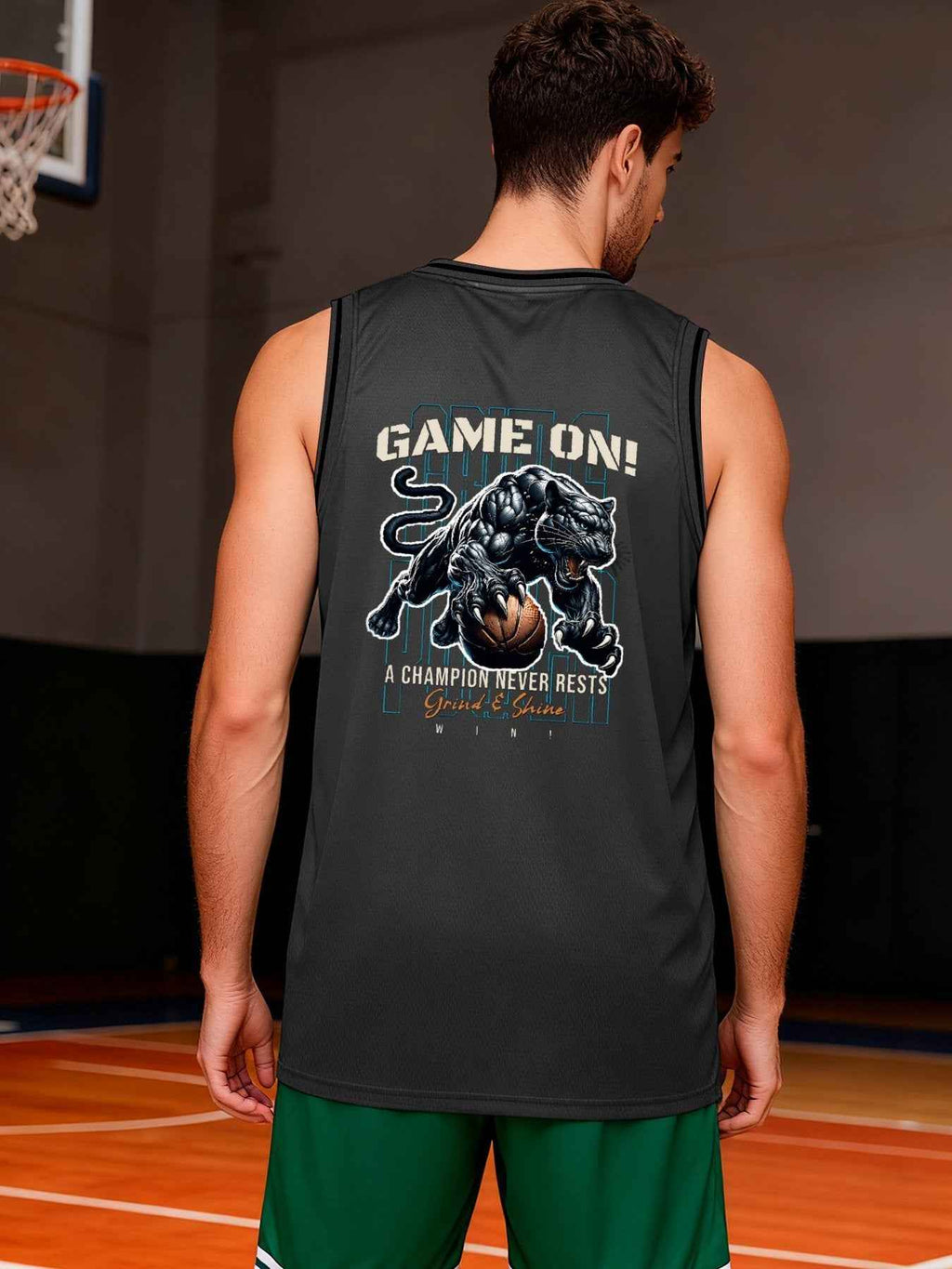 Game On! Grind & Shine Jaguar Dark Grey Basketball Jersey - Front & Back Printing