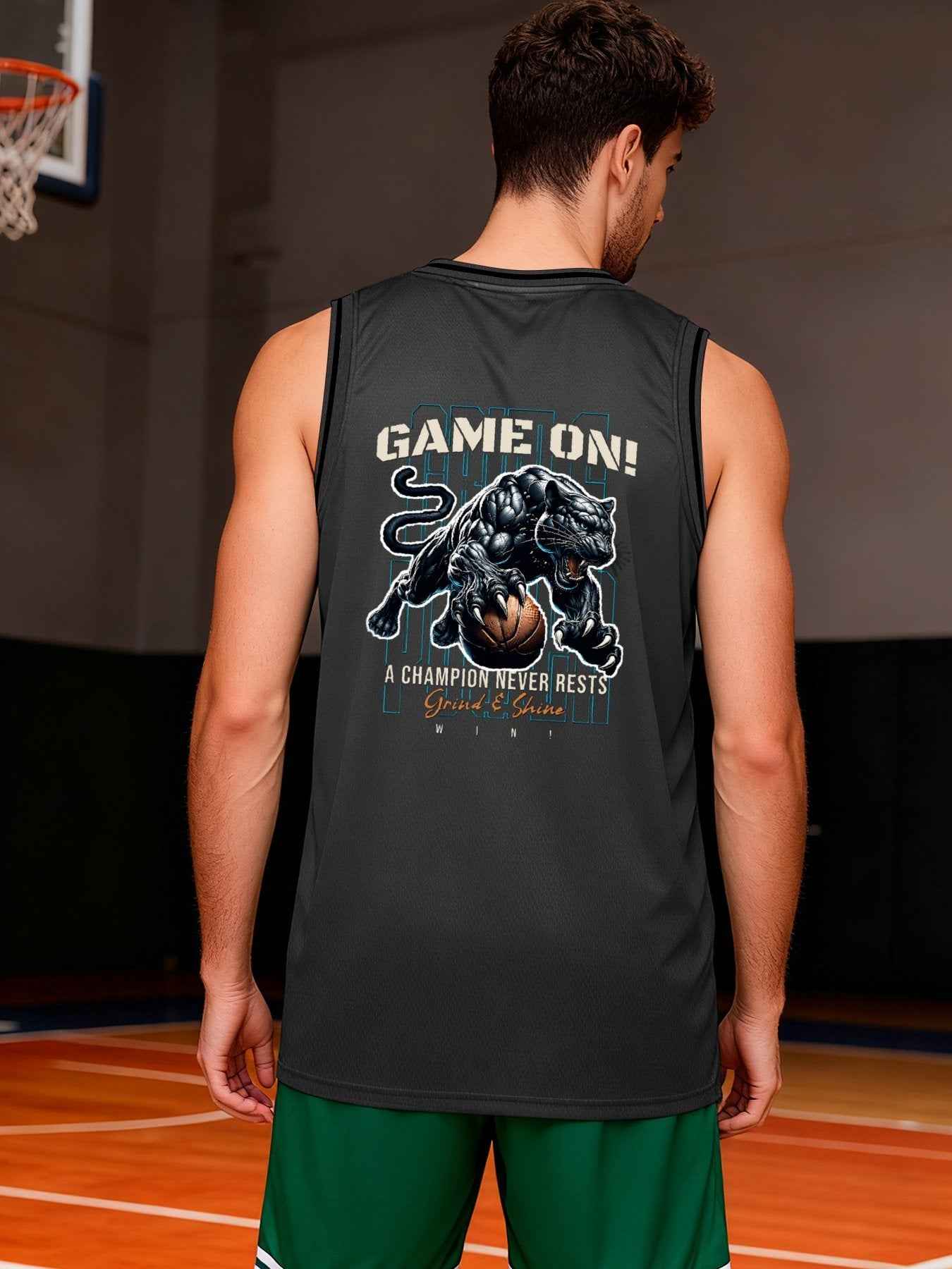 Game On! Grind & Shine Jaguar Dark Grey Basketball Jersey - Front & Back Printing