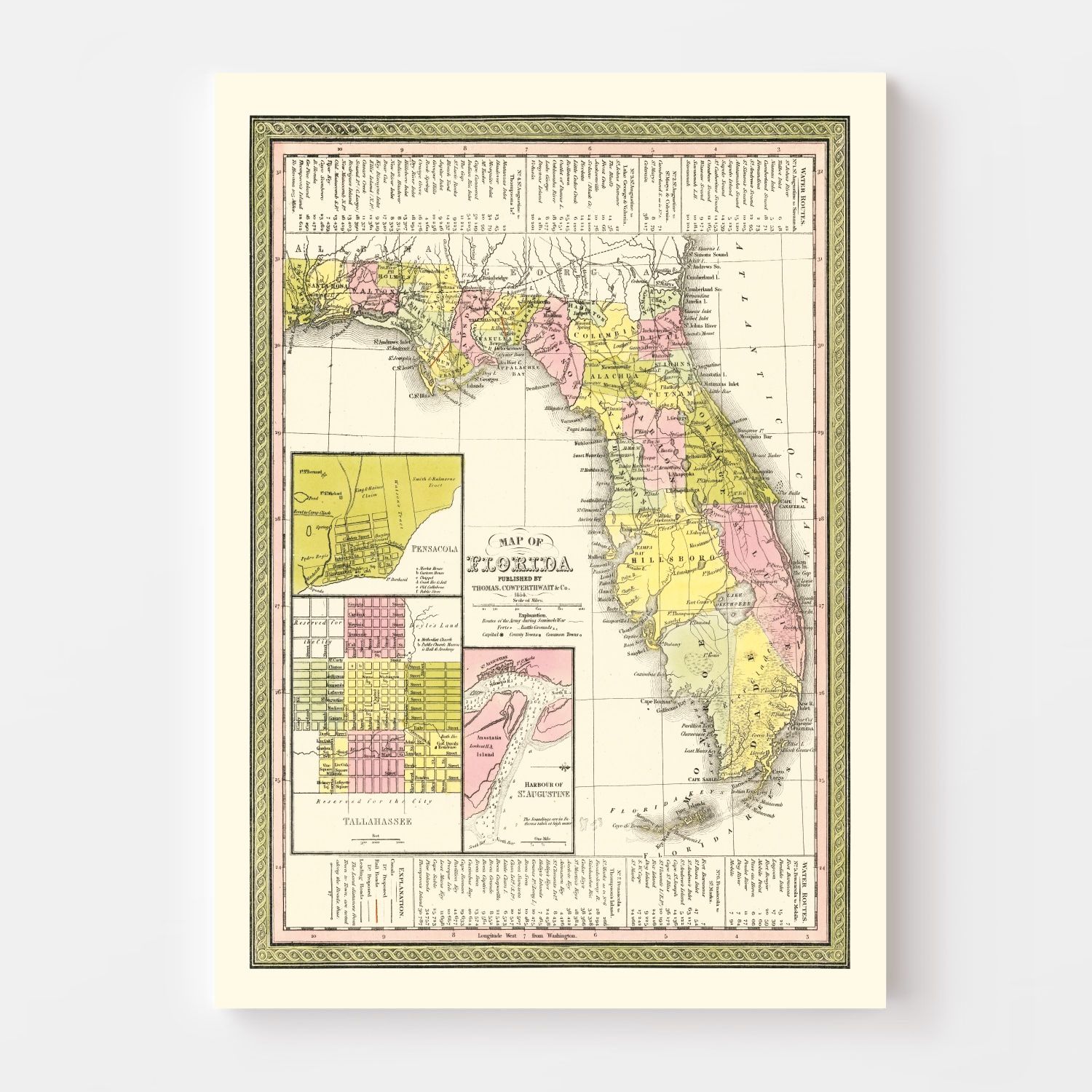 Vintage Map of Florida 1854