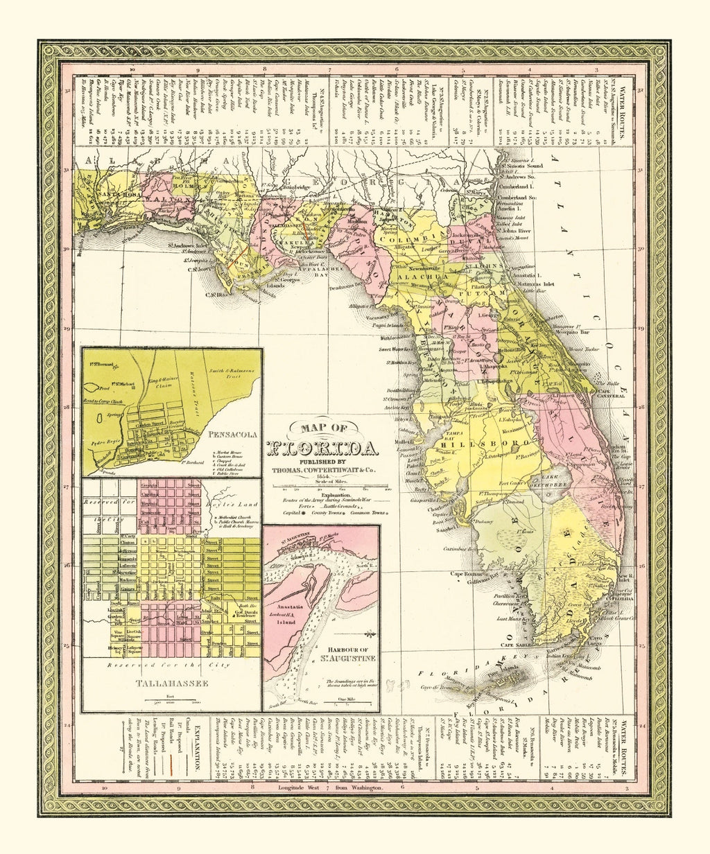 Vintage Map of Florida 1854
