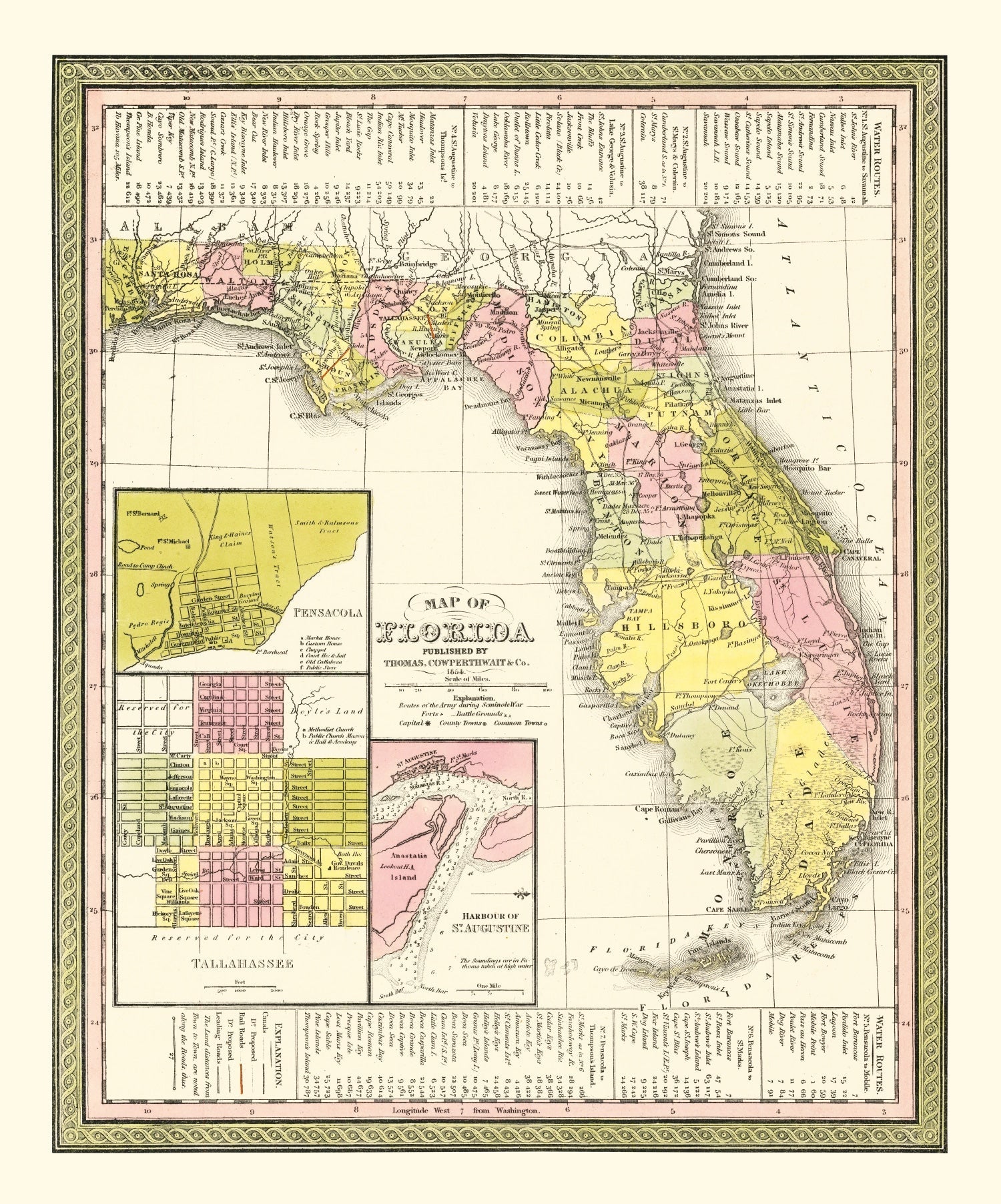 Vintage Map of Florida 1854