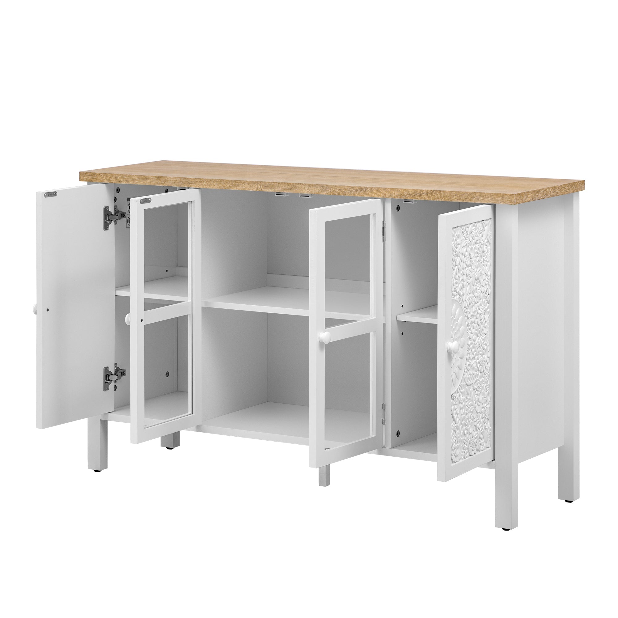 U-Can 47.2'' Retro TV Stand for TVs up to 43 Inches, Entertainment Center Media Console Cabinet with 3 Spacious Cabinets, Glass Cabinet Doors and Anti-tip Device for Living room