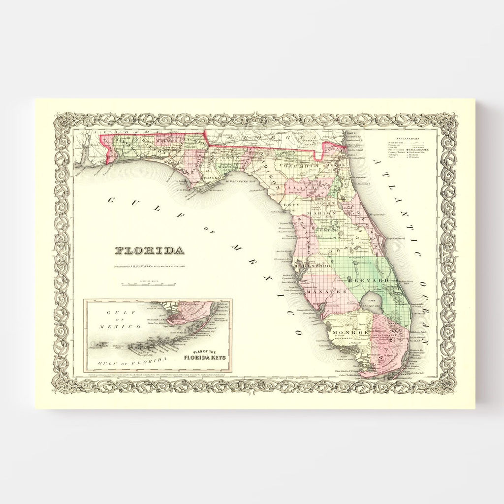 Vintage Map of Florida 1855