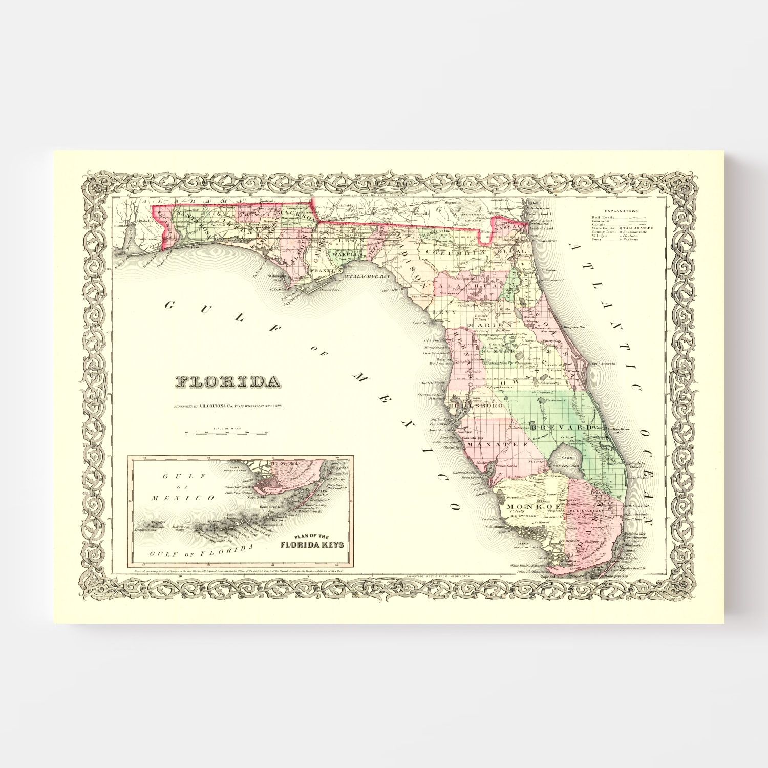 Vintage Map of Florida 1855
