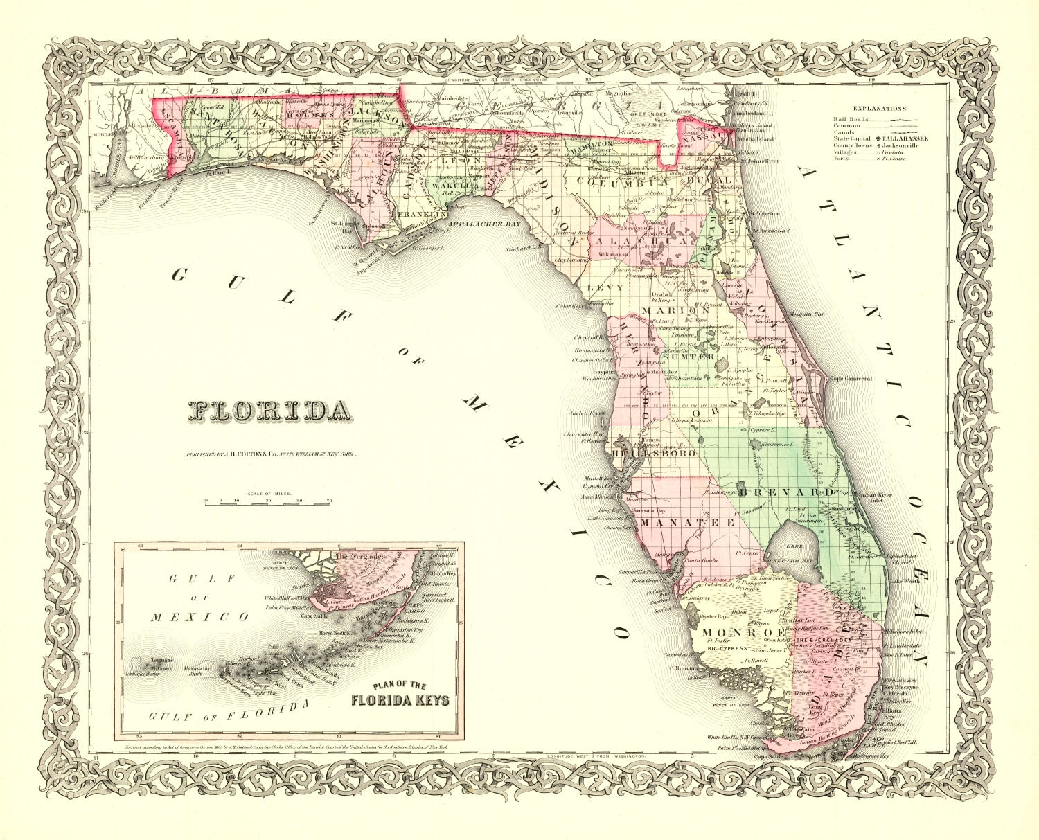Vintage Map of Florida 1855