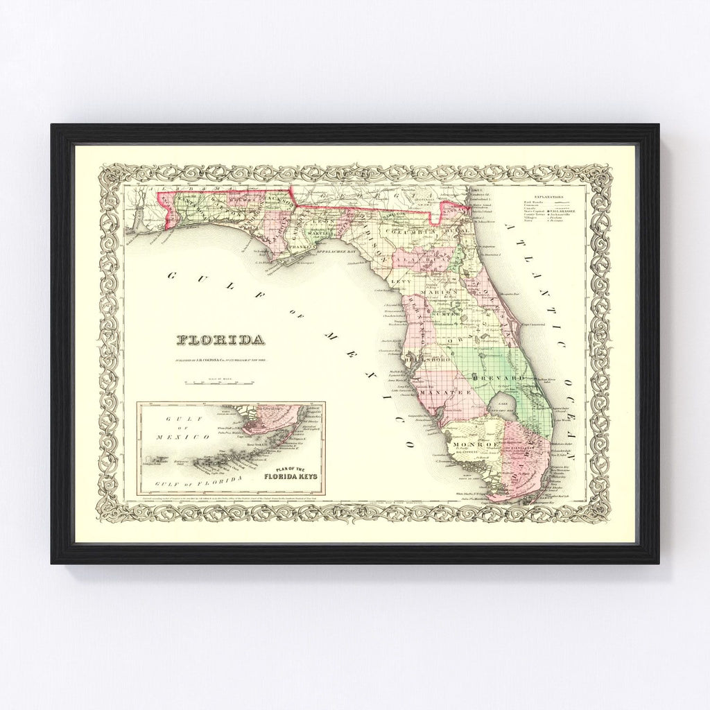Vintage Map of Florida 1855