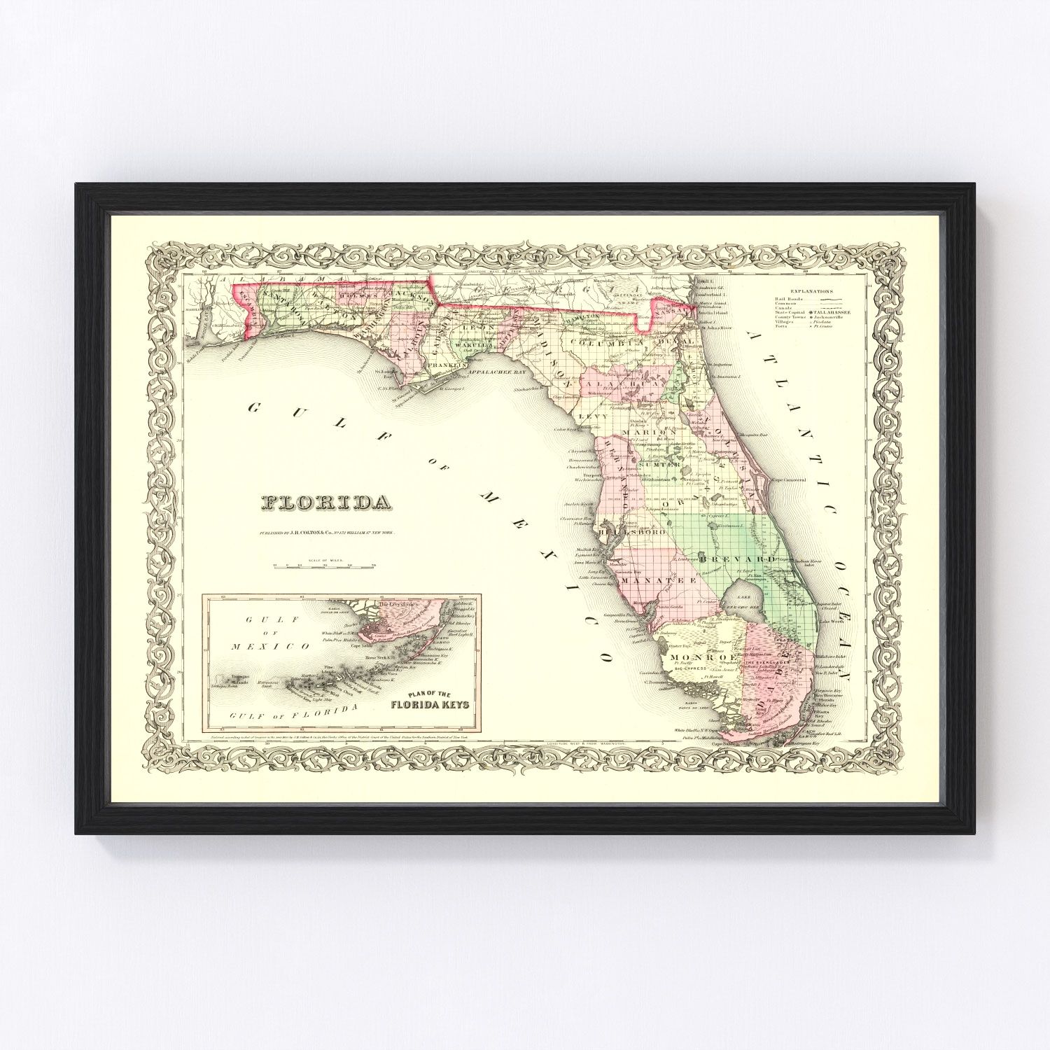 Vintage Map of Florida 1855