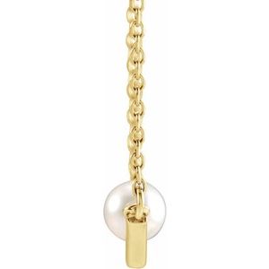 14K Yellow Gold Cultured White Akoya Pearl V 18" Necklace