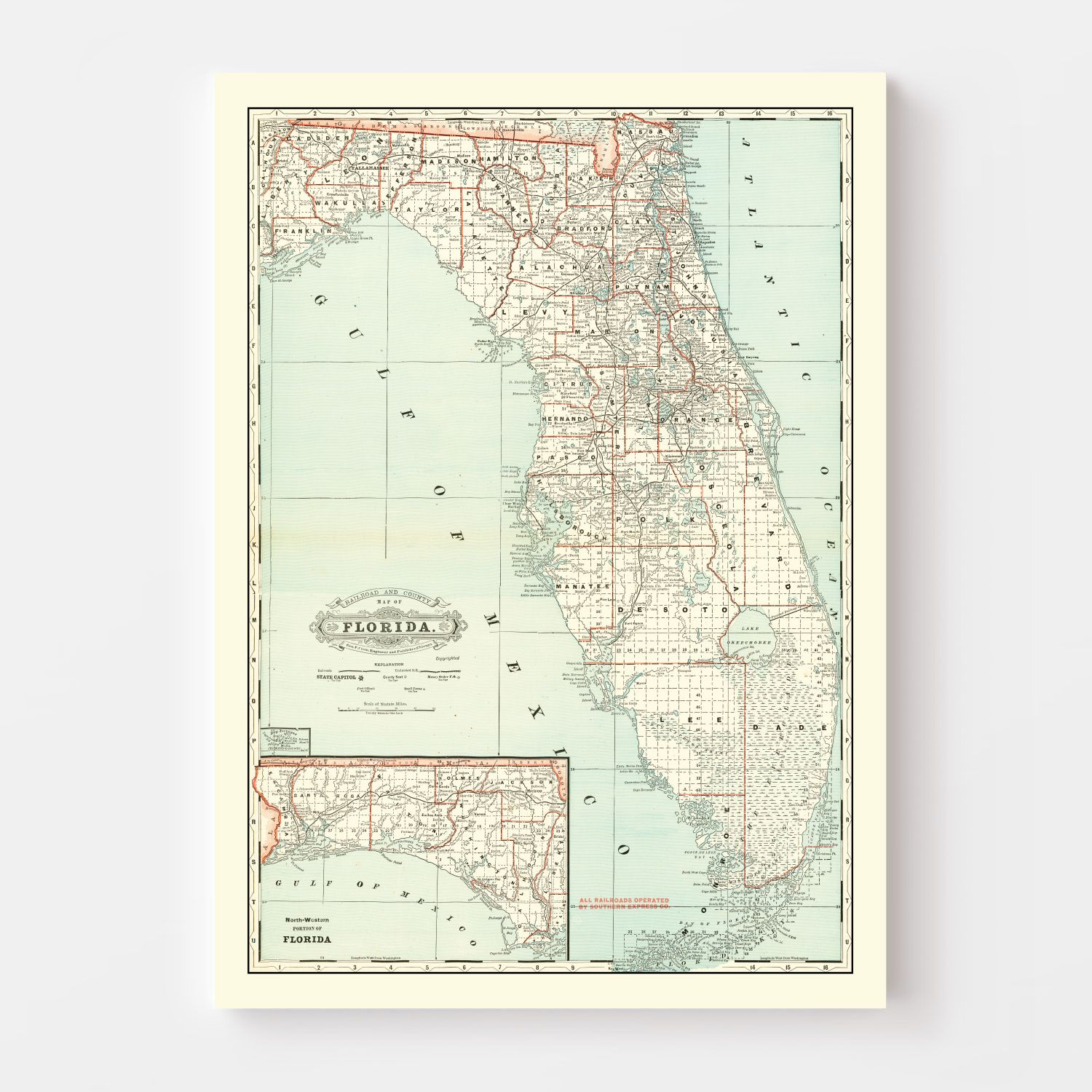 Vintage Map of Florida 1888